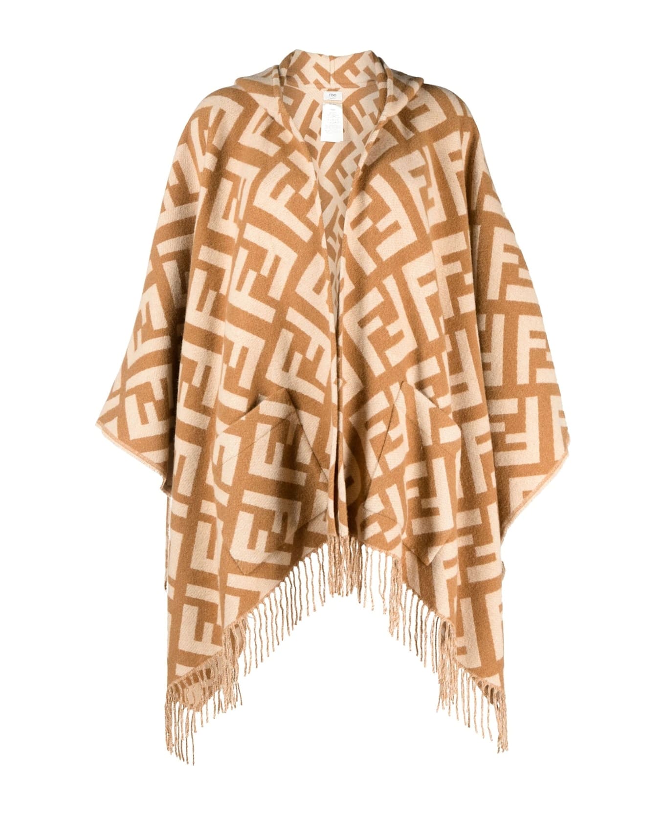 Fendi Ff Jacquard Cashmere Poncho - Brown