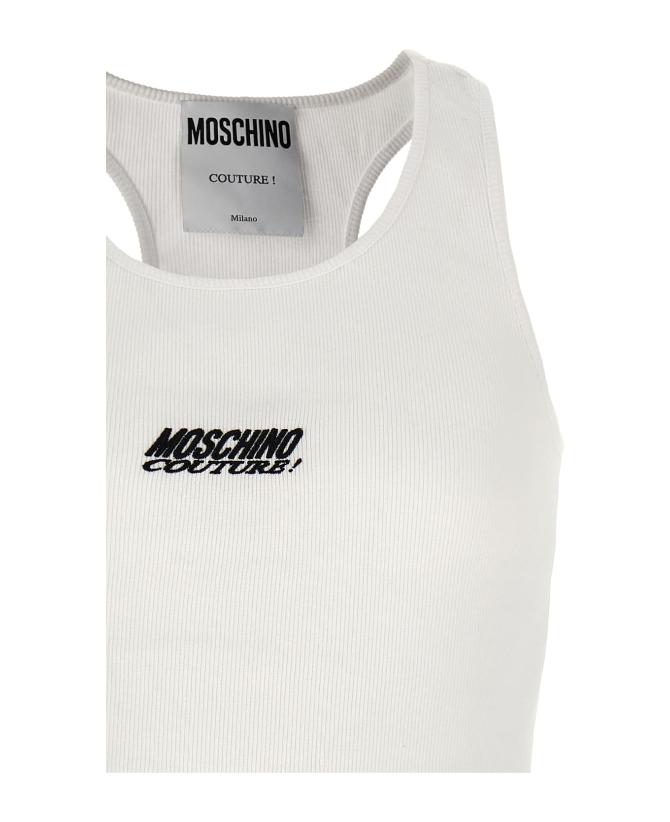 Moschino Logo Ribbed Top - White