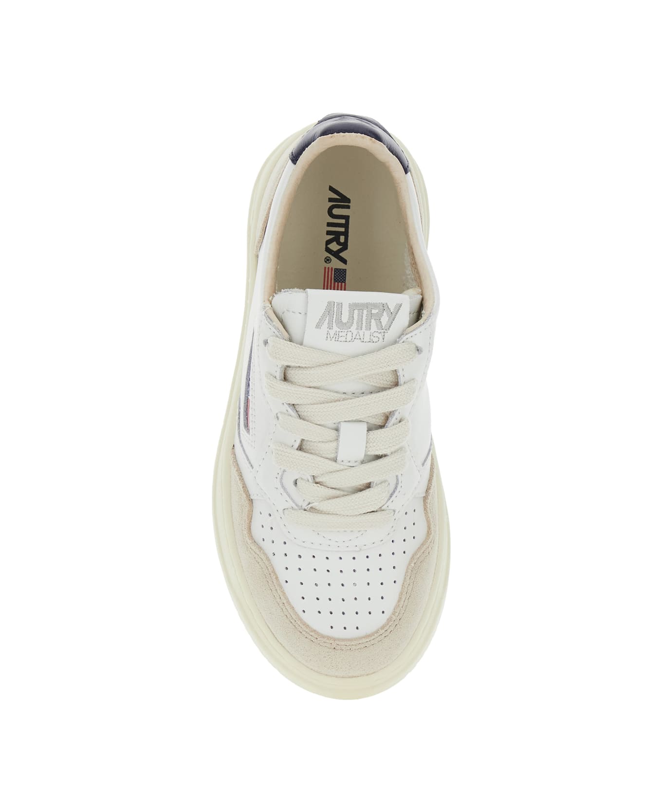 Autry 'medalist' White Low Top Sneakers With Logo Patch On The Side And Perforated Panels In Leather Boy - White