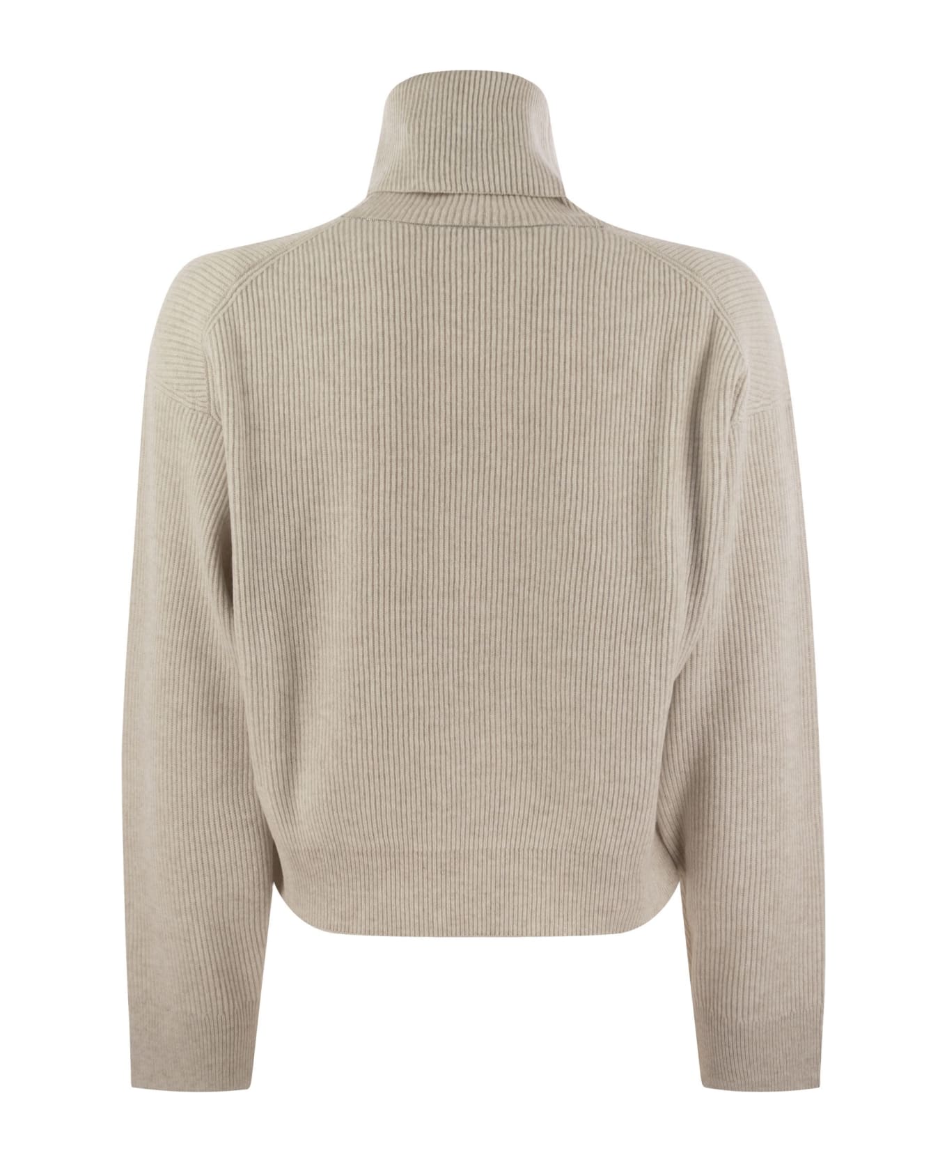 Brunello Cucinelli Ribbed Turtleneck Sweater - Pearl