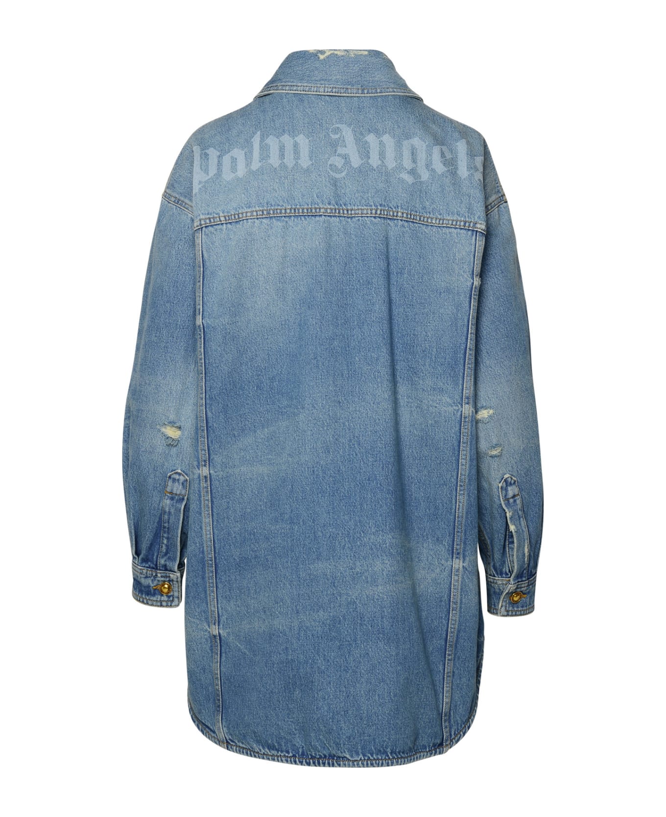 Palm Angels Washed Logo Denim Shirt Jacket - Light Blue