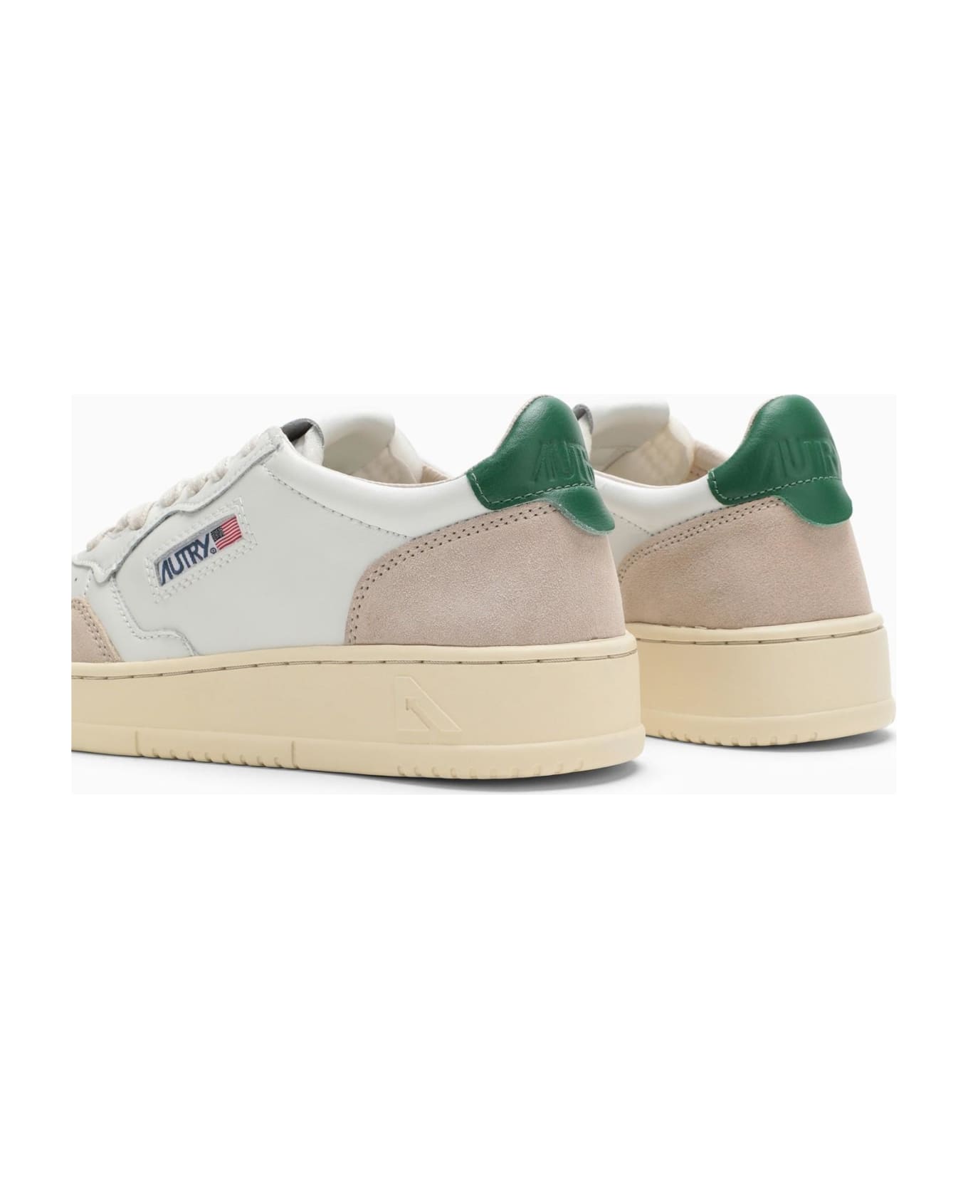Autry Medalist Sneakers In White\/green Leather And Suede - White