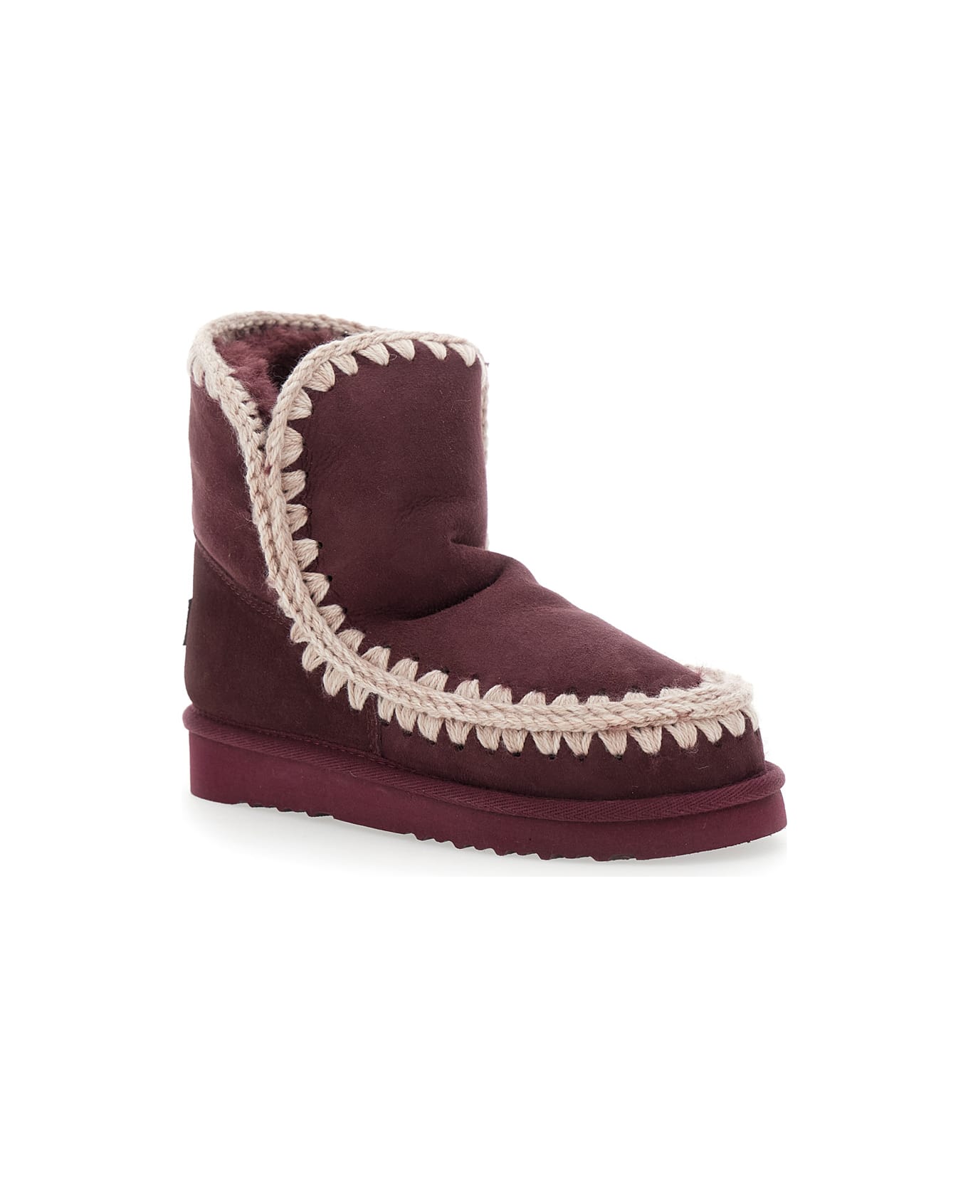 Mou 
eskimo
 Bordeaux Ankle Boots With Crochet Details And Logo Patch On The Rear In Suede Woman - Bordeaux