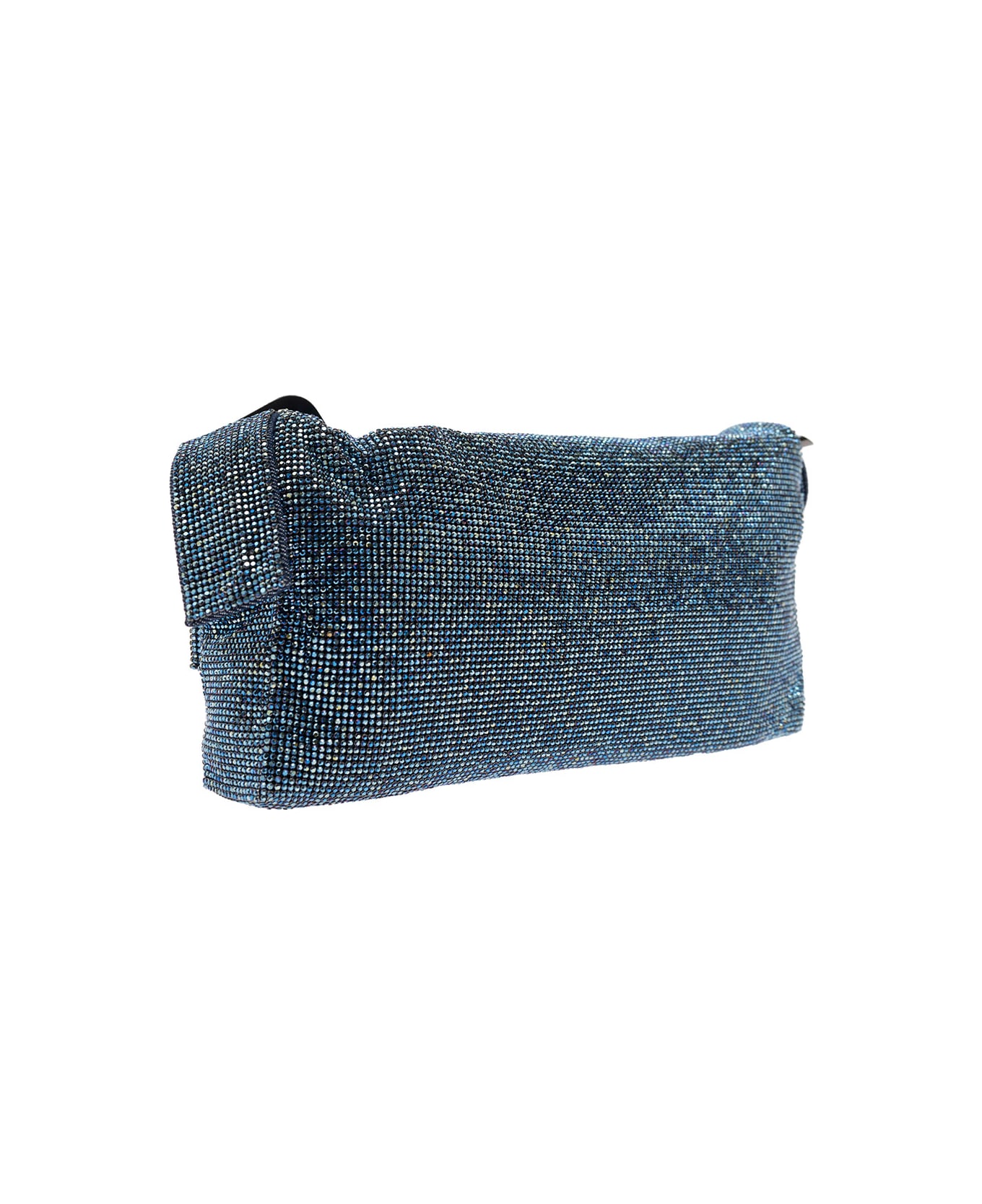Benedetta Bruzziches 'vitty La Grande' Blue Shoulder Bag With Gem Embellishment In Rhinestone Mesh Woman - Blu