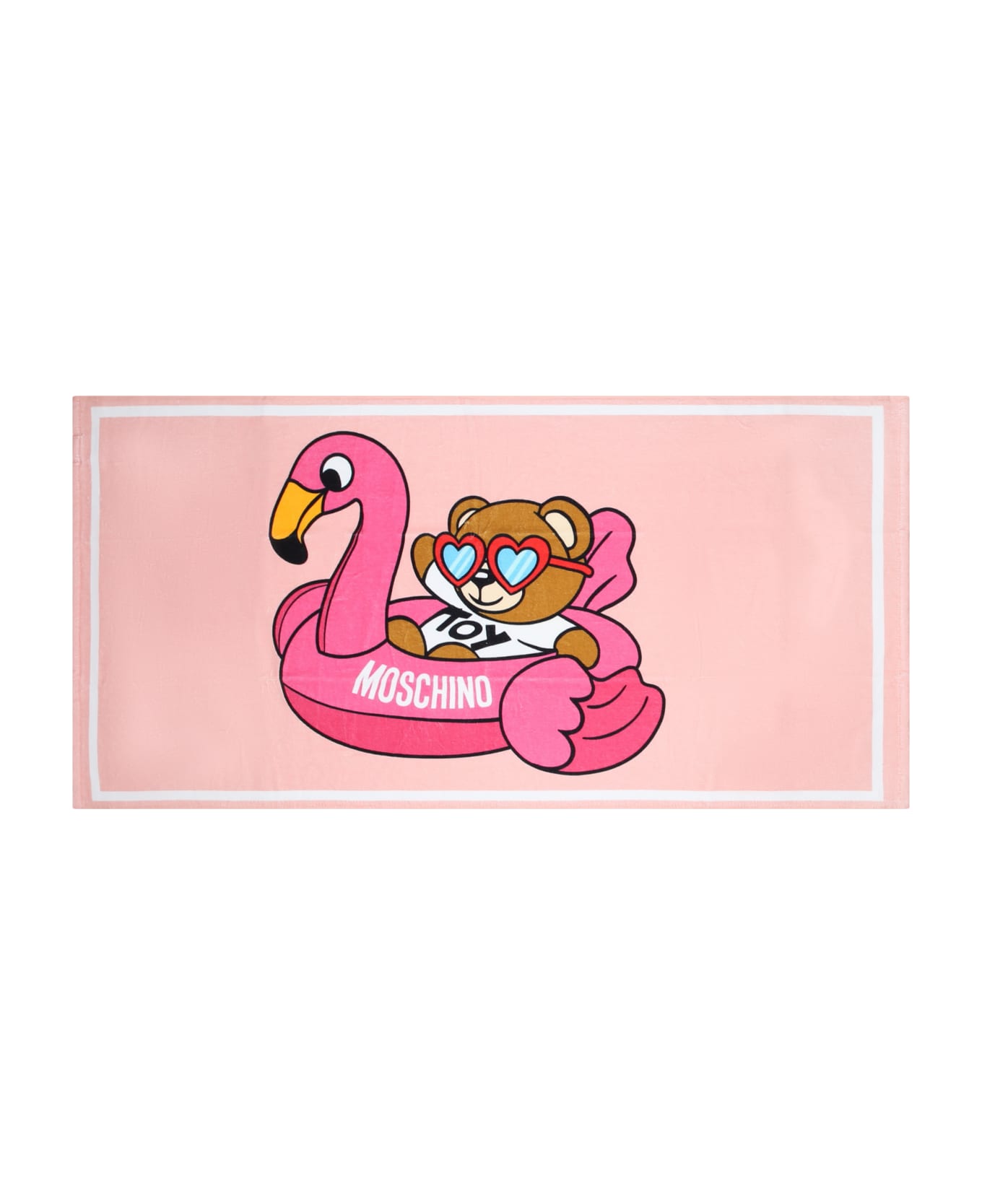 Moschino Pink Beach Towel For Girl With Teddy Bear And Flamingo - Pink