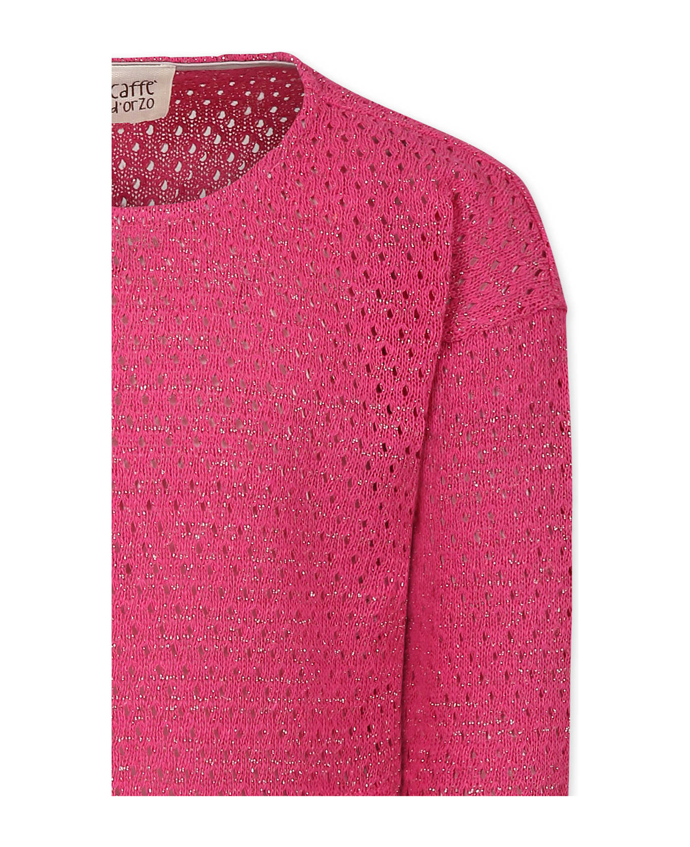 Caffe
 d
Orzo Fuchsia Crop Jumper For Girl With Gold Lurex Details - Fuchsia