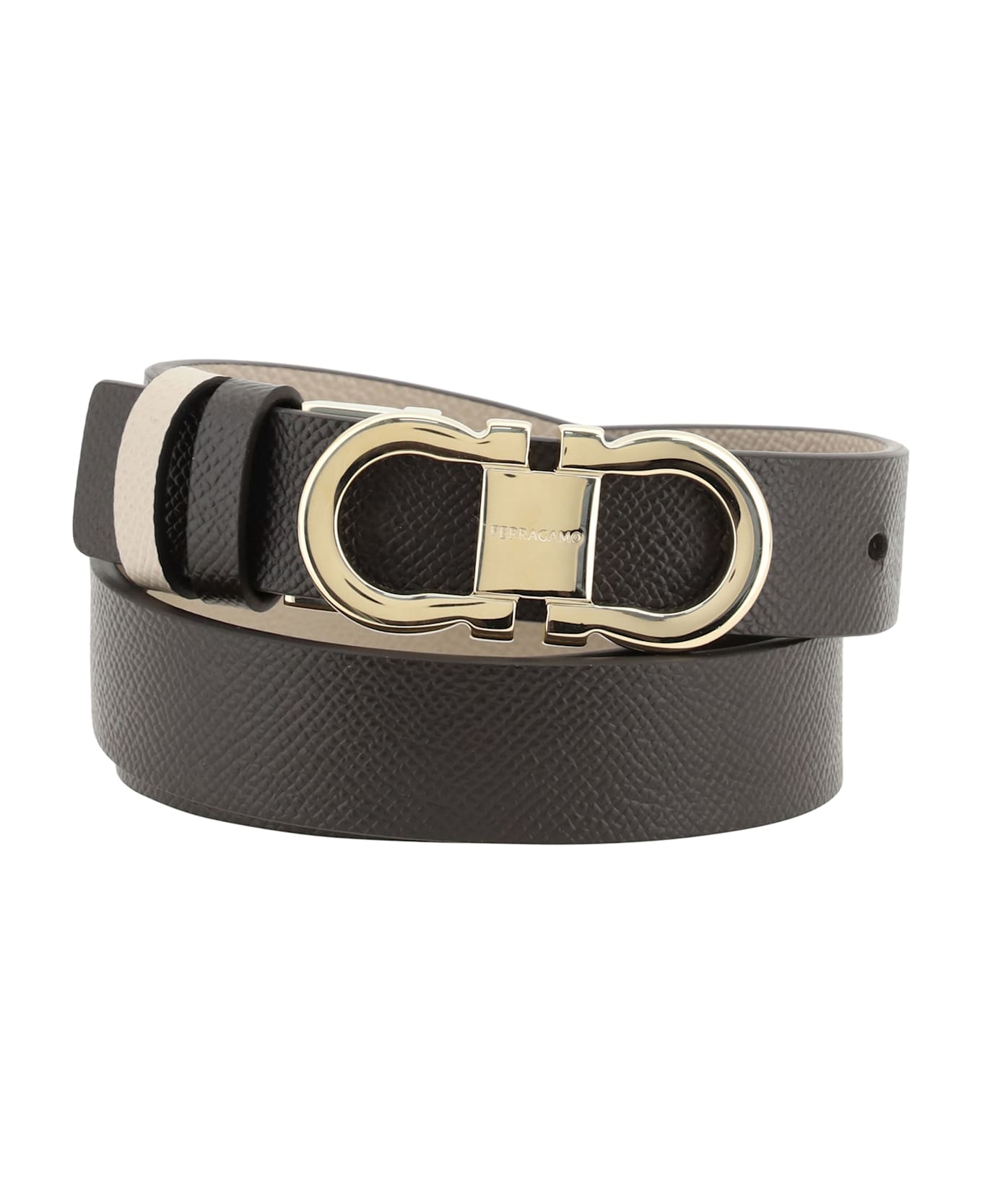 Ferragamo Leather Belt - BROWN PATTERNED DARK