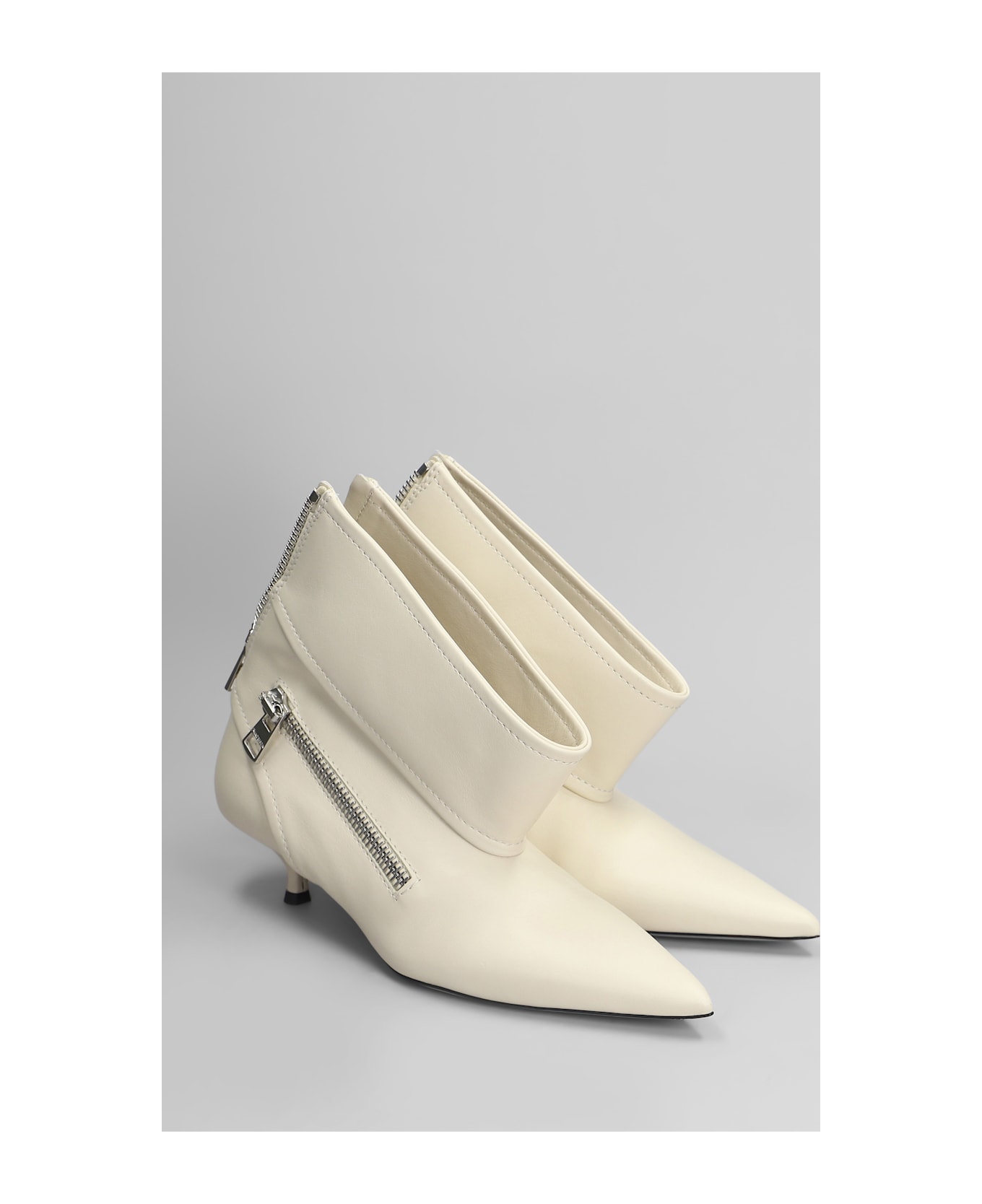 J.W. Anderson Biker Kitten Heel Low Heels Ankle Boots In Beige Leather - beige