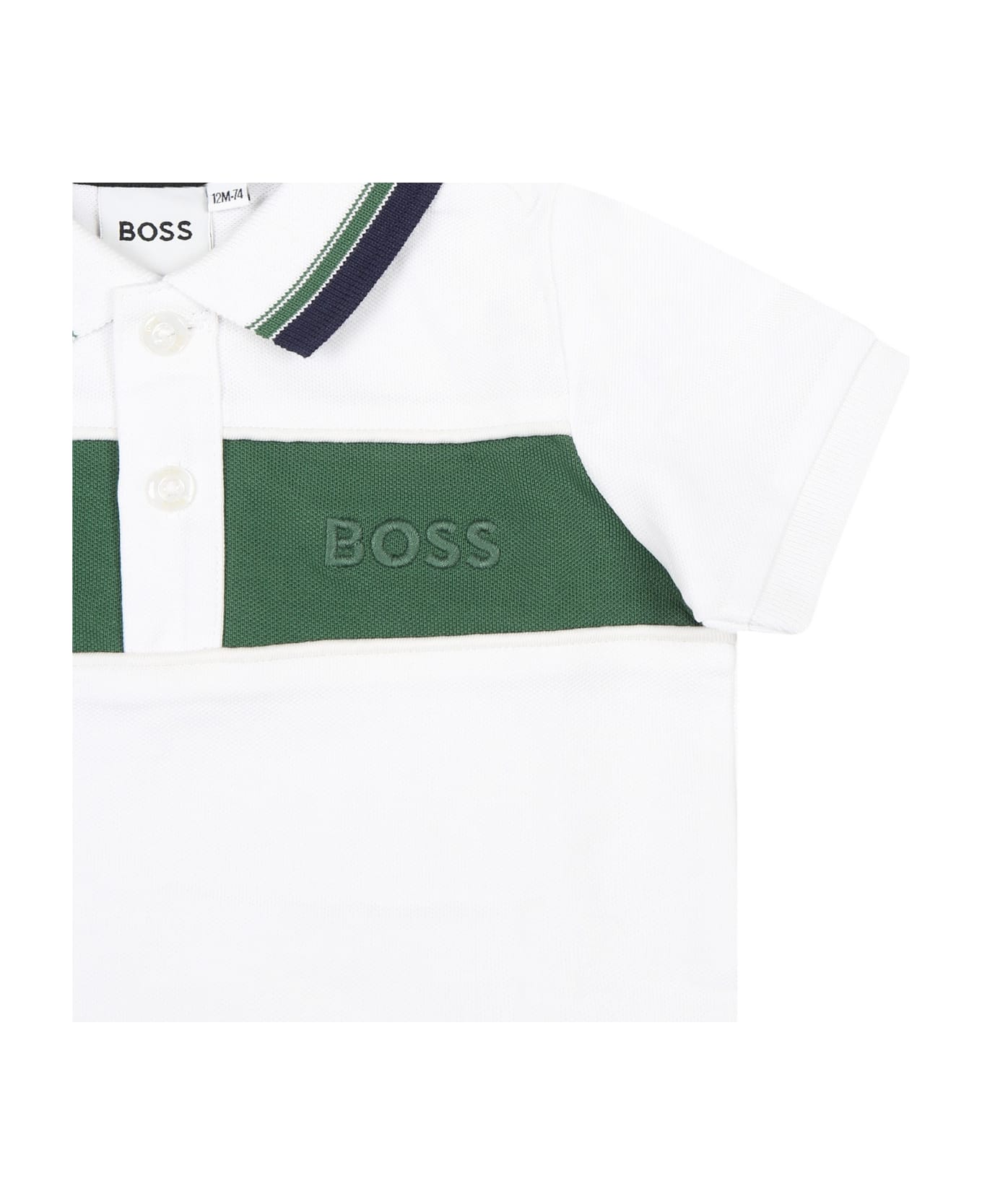 Hugo Boss White Polo Shirt For Baby Boy With Logo - White