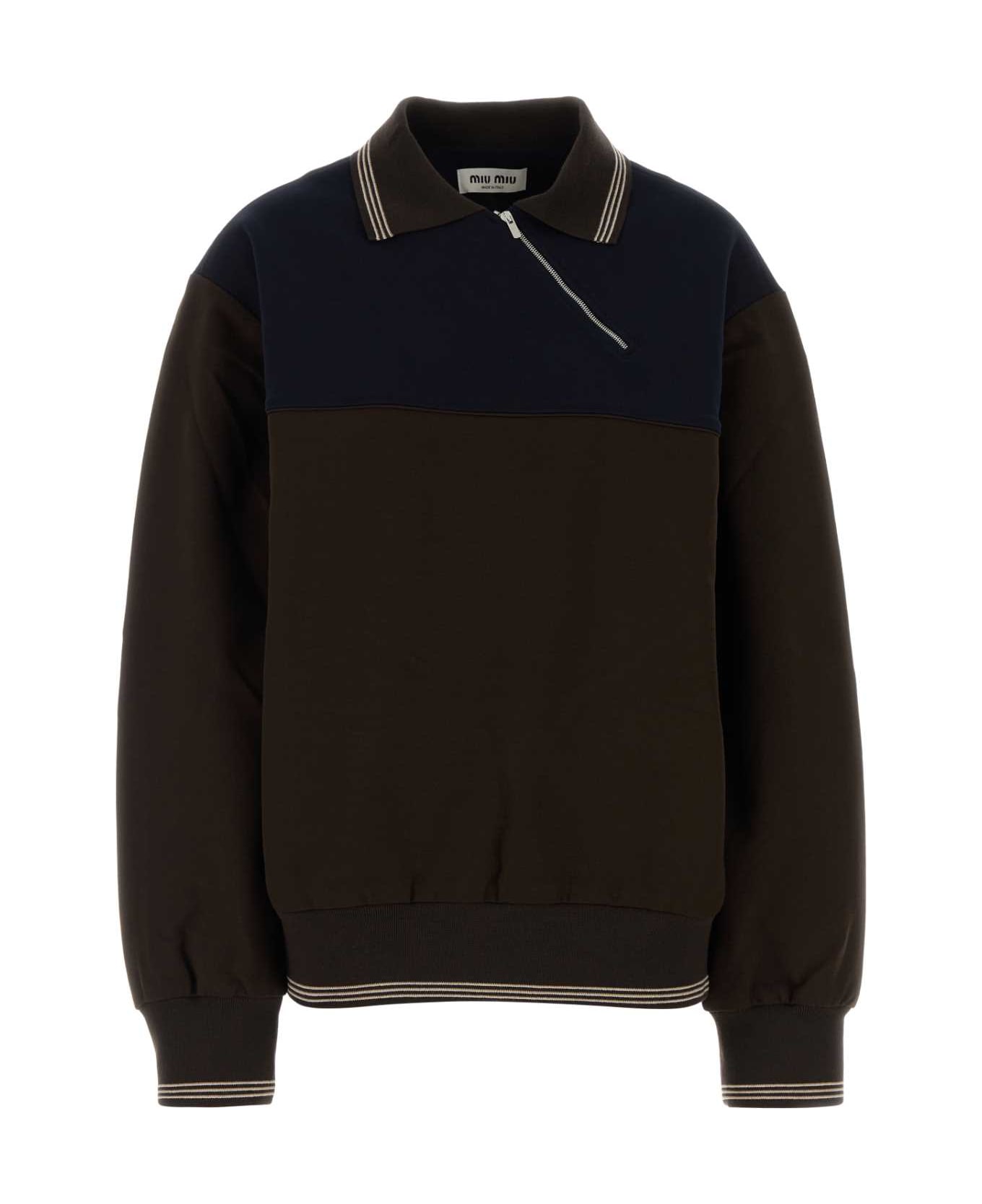 Miu Miu Two-tone Viscose Blend Oversize Sweatshirt - CACAO+BLU