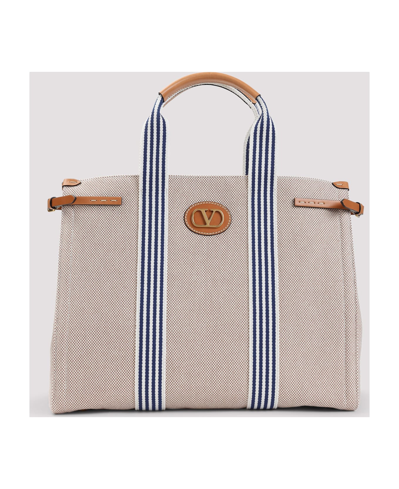 Valentino Garavani 
antibes
 Canvas Tote Bag - Qxj Naturale Tobacco Bianco Blue Natural Cam