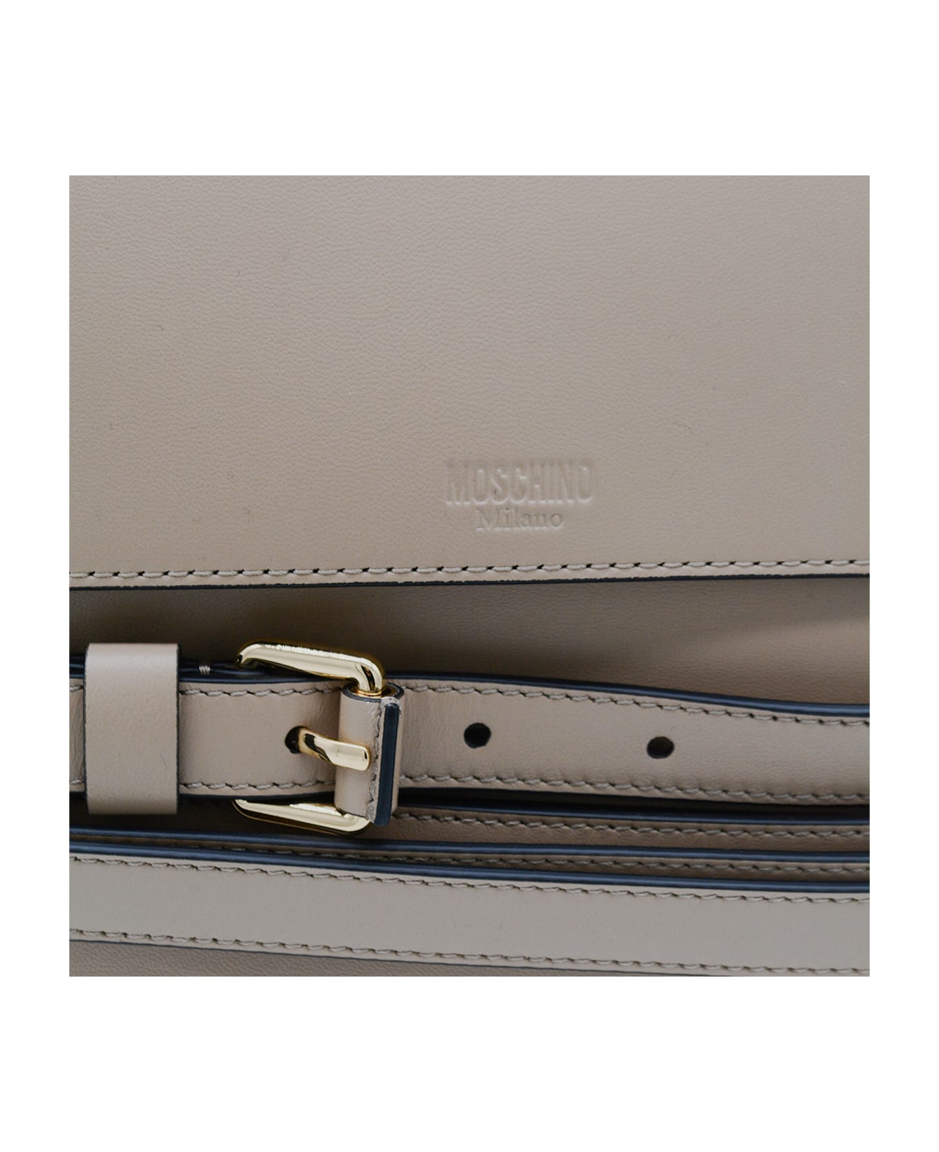 Moschino Ecru Leather Top Handle Bag - Beige