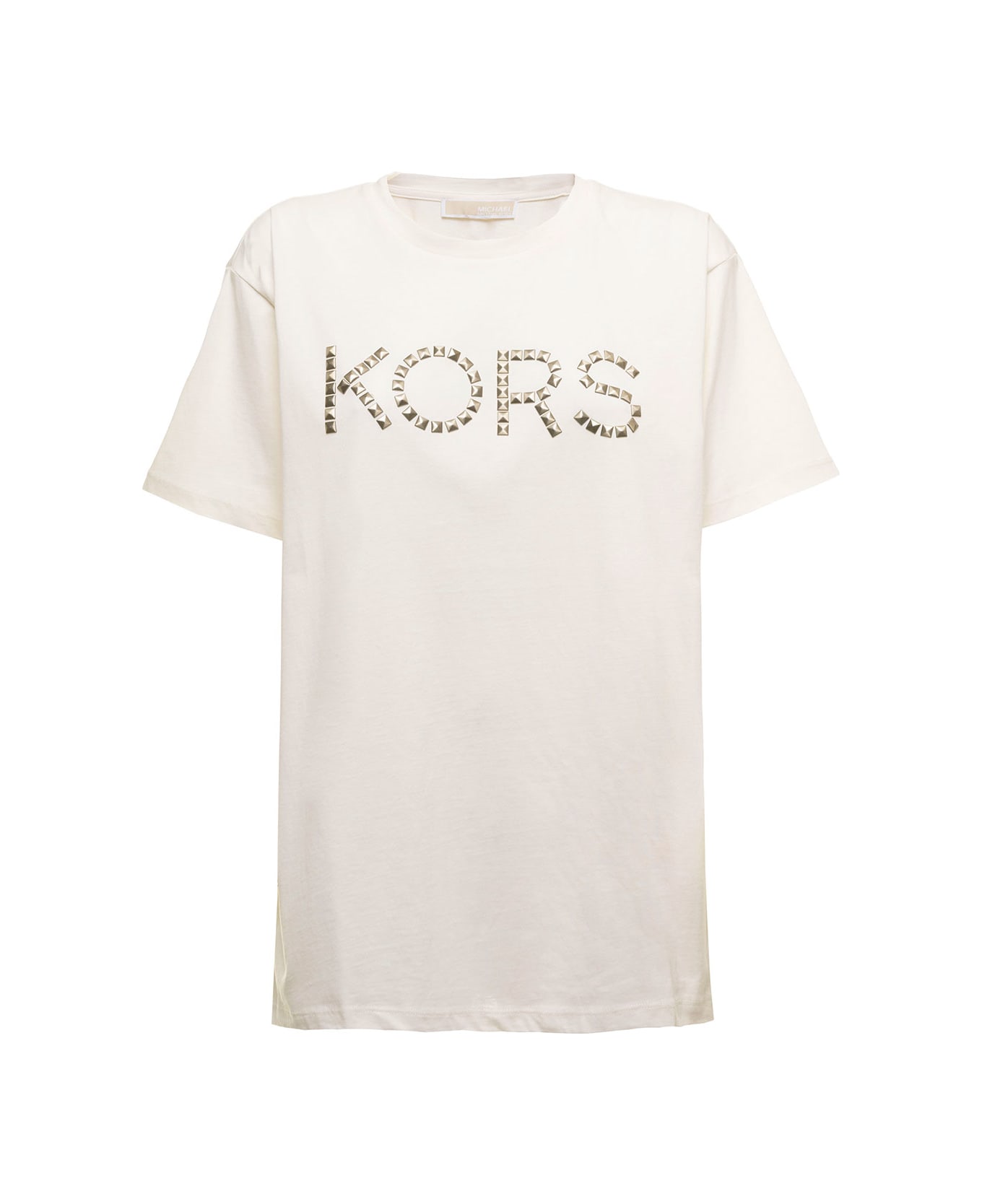 MICHAEL Michael Kors M Michael Kors Woman's White Organic Cotton T-shirt With Studded Logo - White Tシャツ