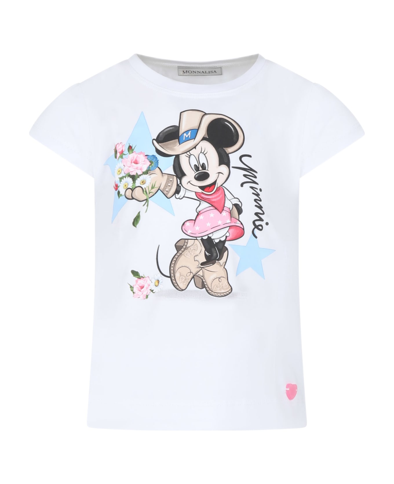 Monnalisa White T-shirt For Girl With Minnie - White Tシャツ＆ポロシャツ