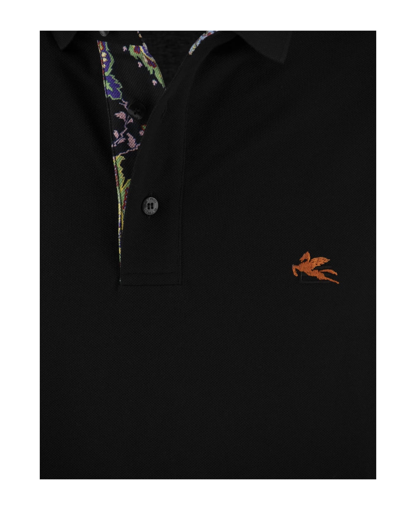 Etro Piqué Polo Shirt With Embroidered Pegasus - black