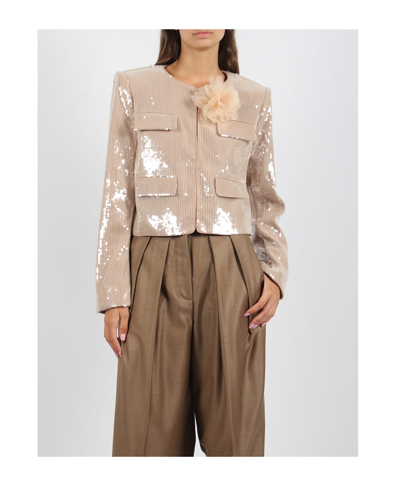 self-portrait Champagne Sequin Jacket - Nude & Neutrals