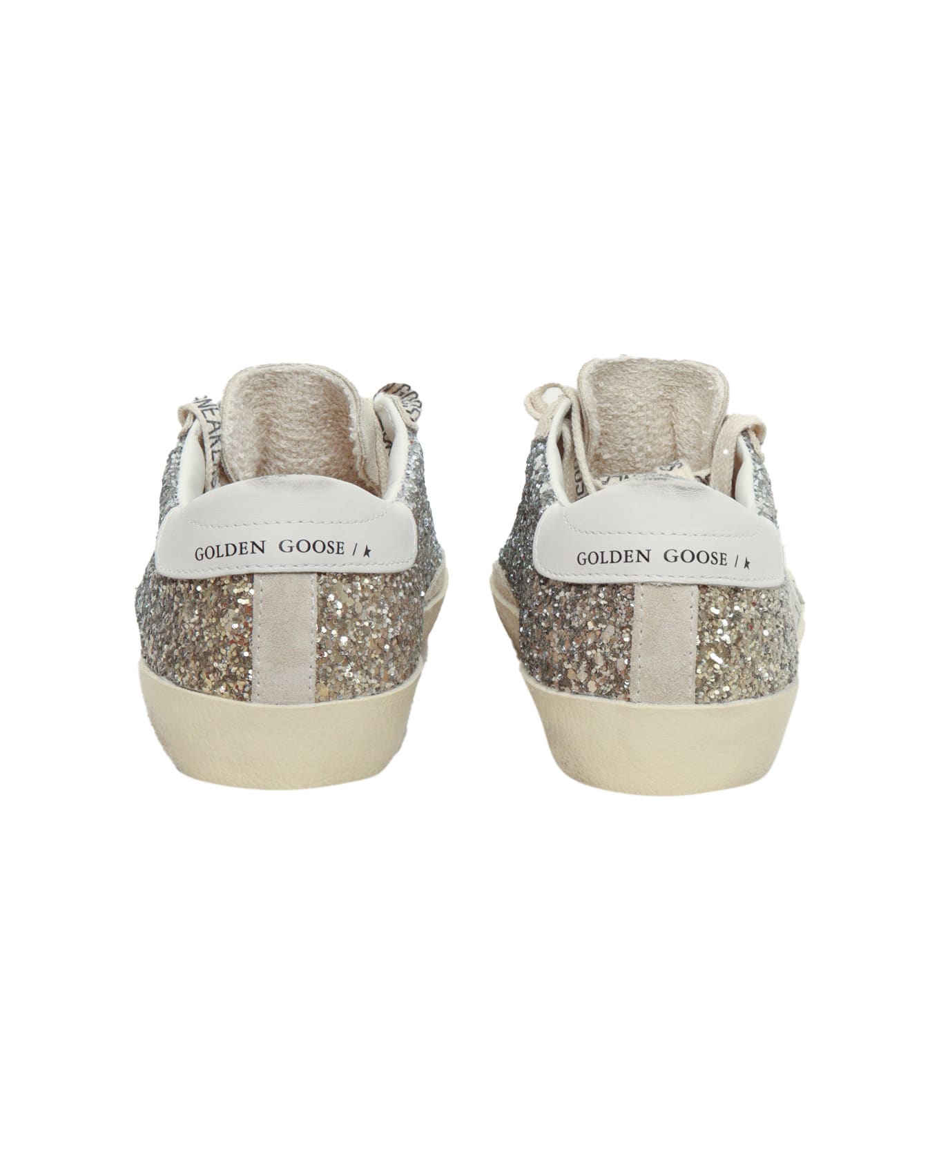 Golden Goose Super Star Glitter Upper Suede Toe And Tongue Leather Star And Heel - SILVER