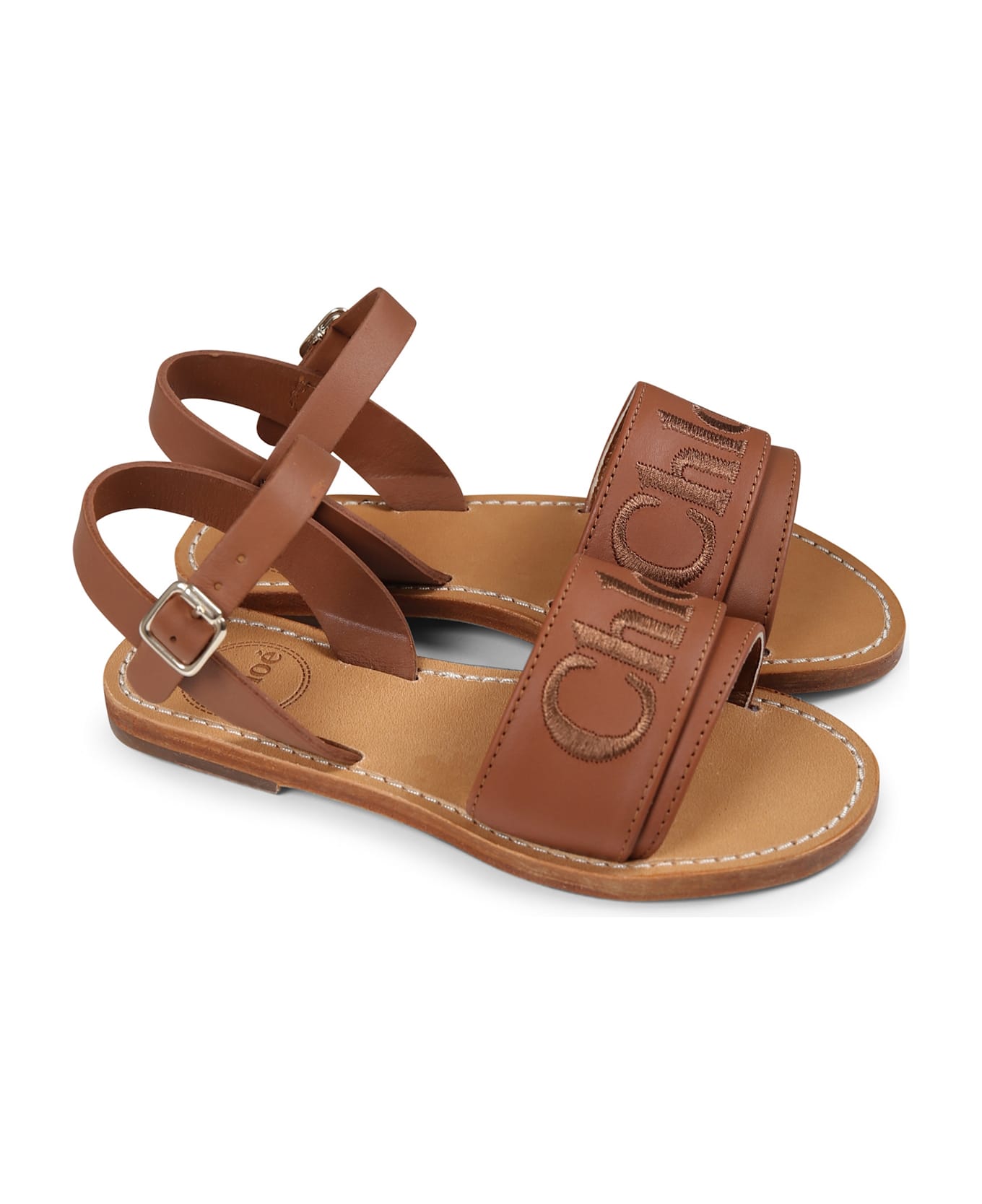 Chloé Brown Sandals For Girl With Logo - Brown
