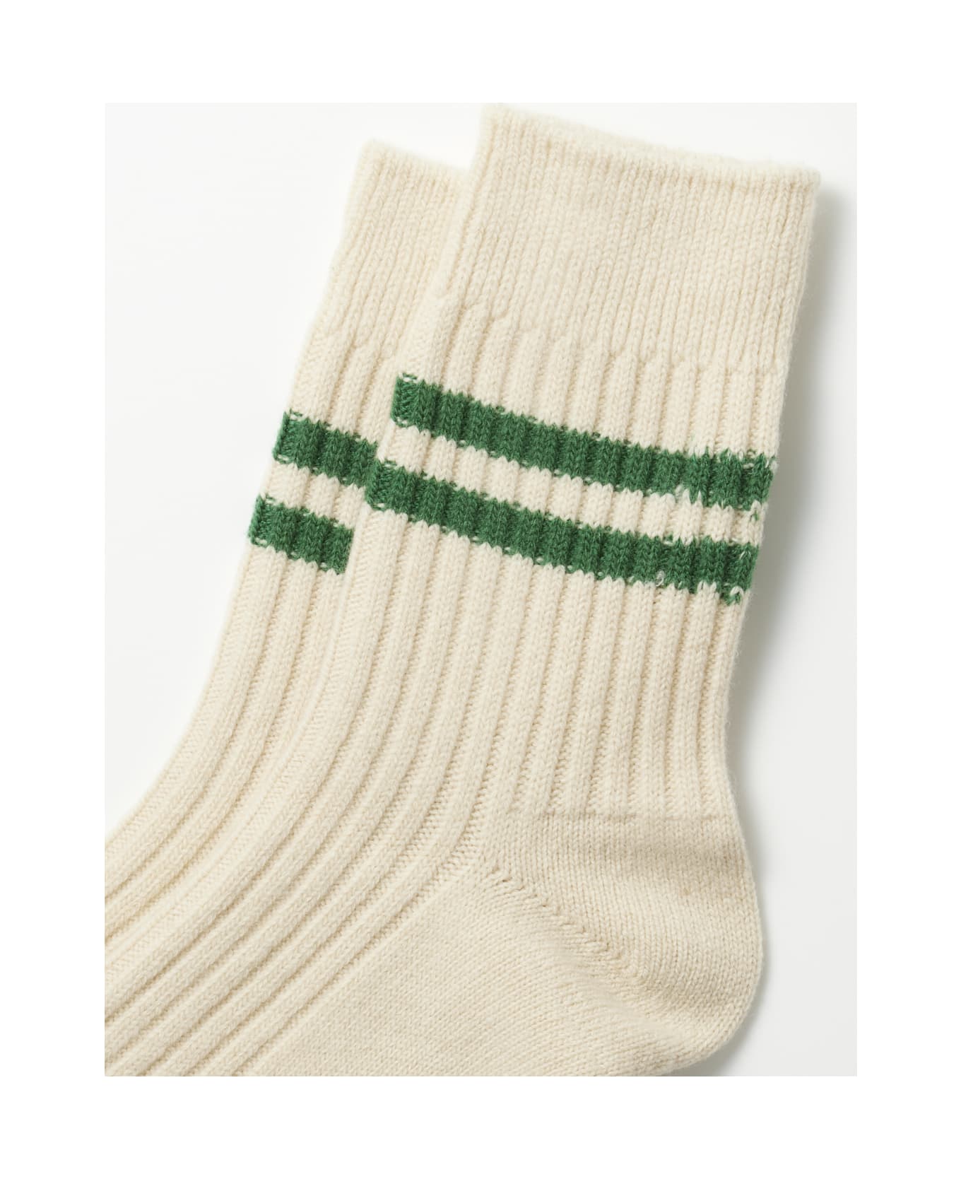 Rototo Merino Lambs Wool Stripe - Off White Green 靴下