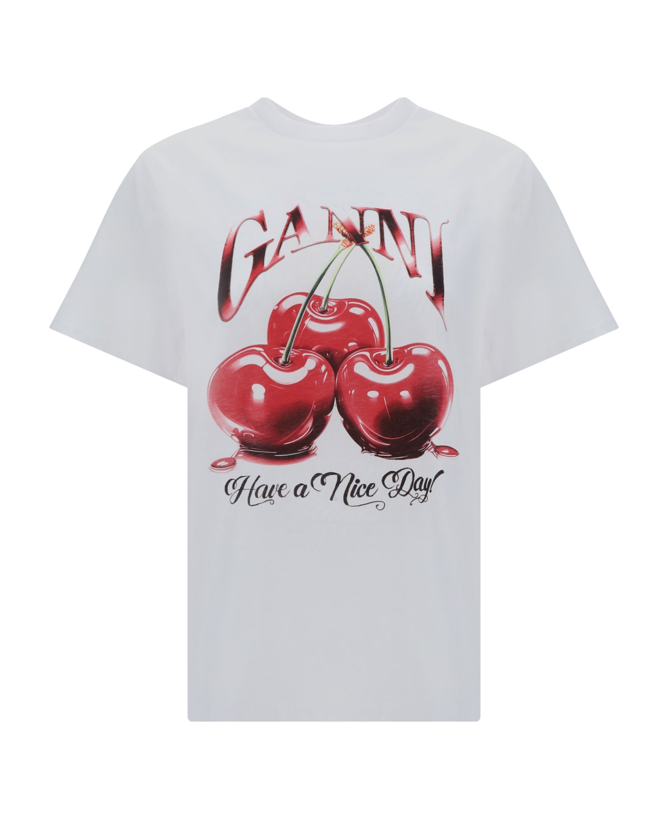 Ganni Cherry Relaxed T-shirt - Bright white