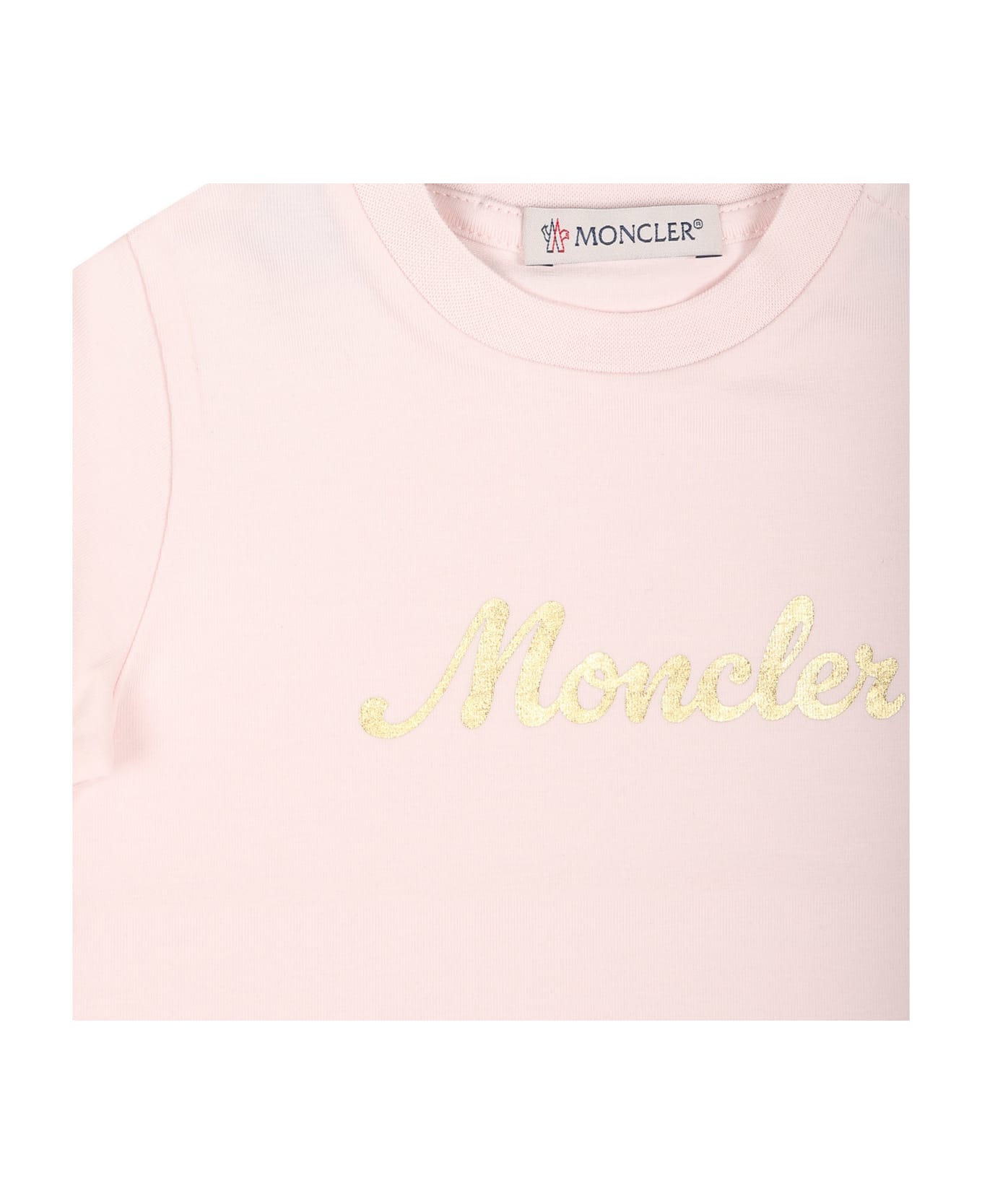 Moncler Pink T-shirt For Baby Girl With Logo - Pink