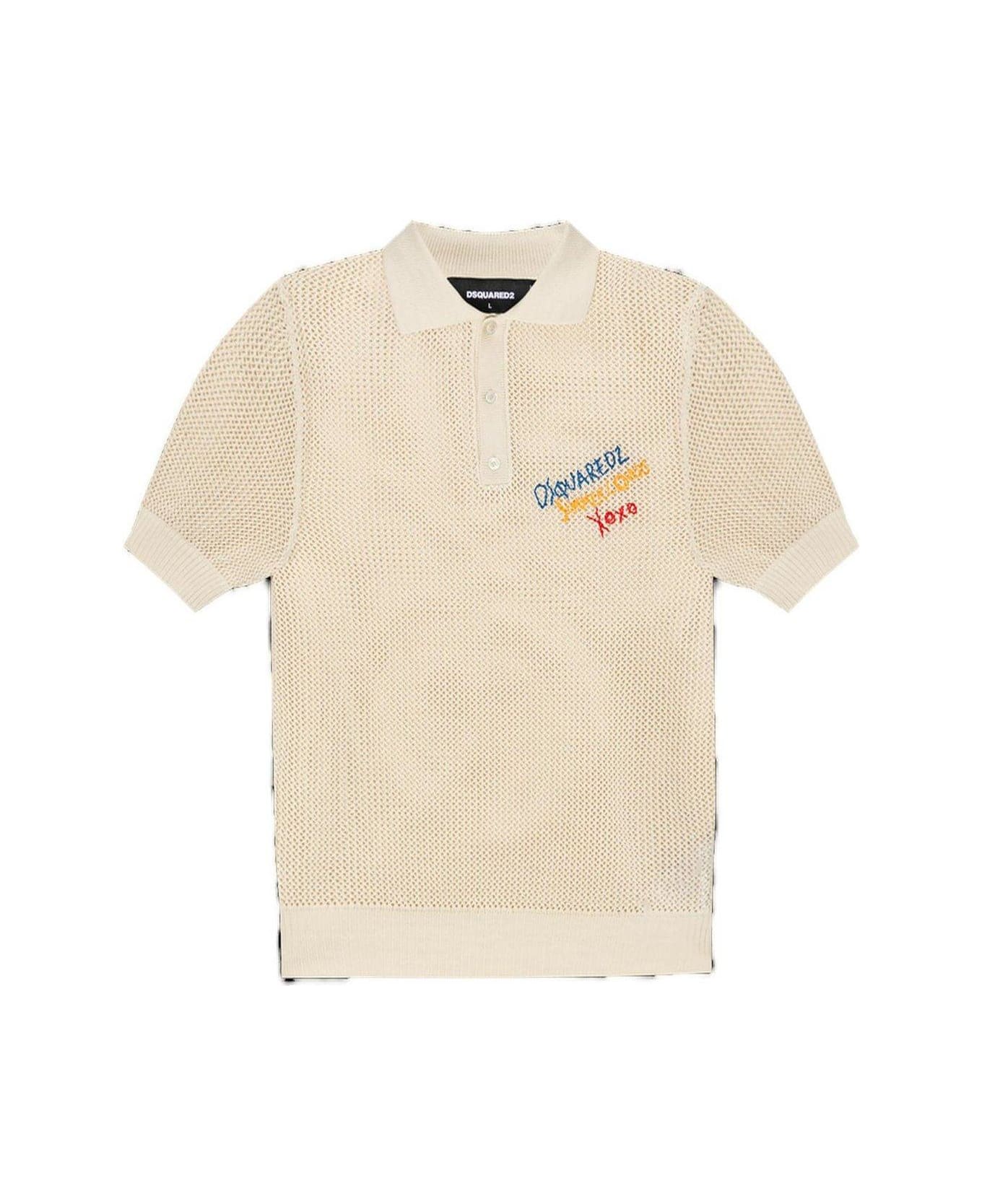 Dsquared2 Summer Lovers Knitted Polo Shirt - Cream