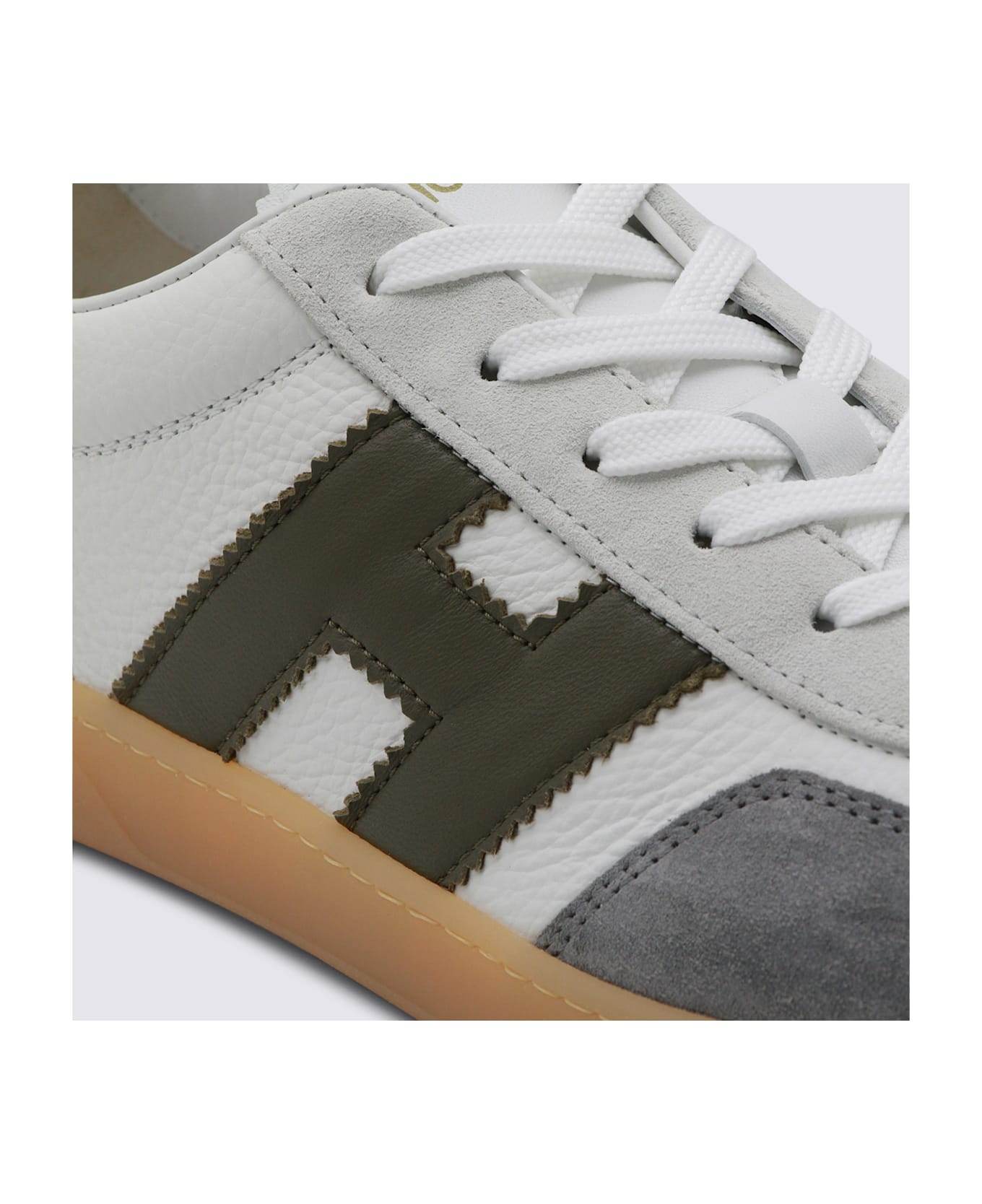 Hogan White Leather Sneakers - BIANCO-OLIVA-NAVY