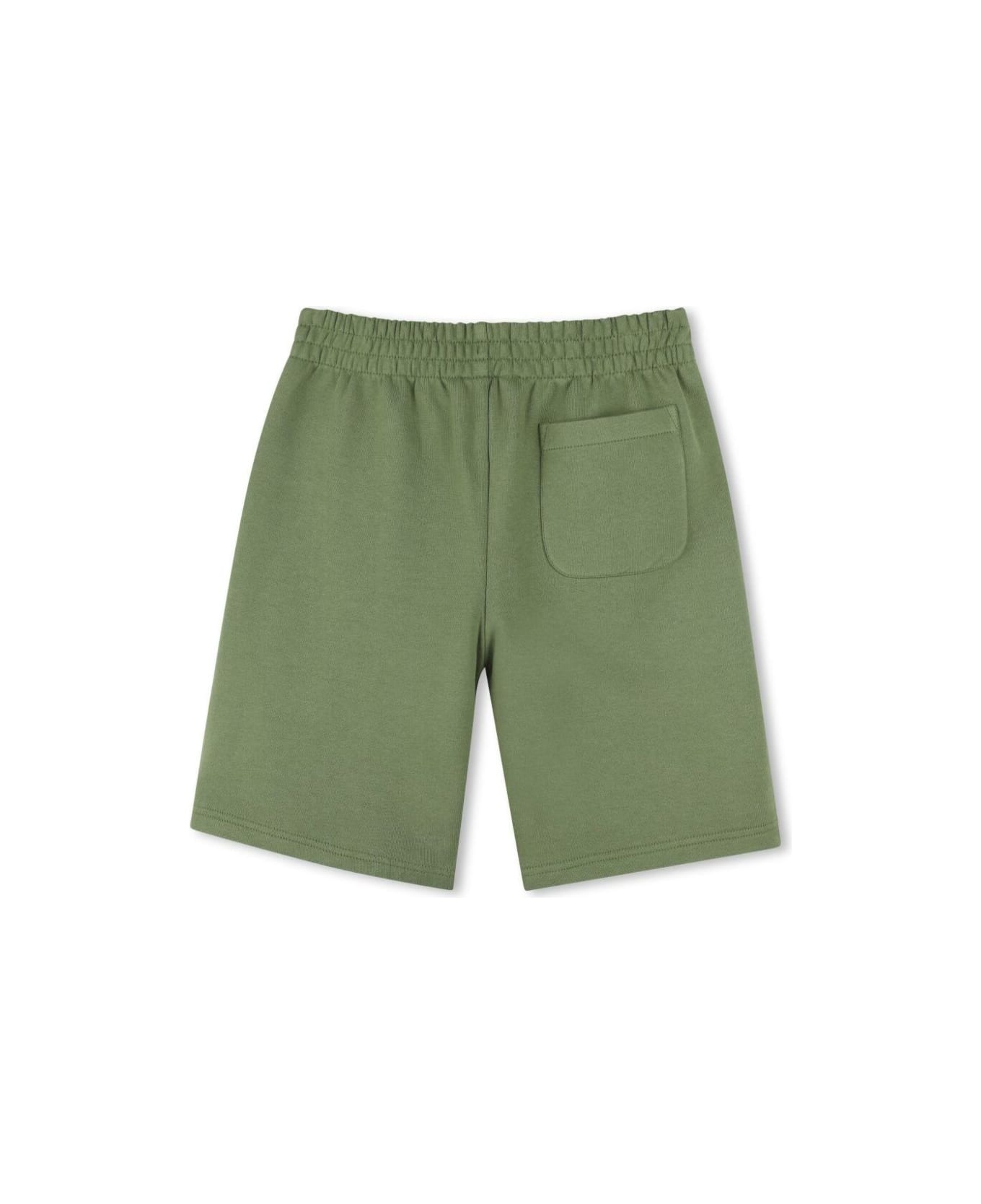 Kenzo Kids Green Bermuda Pants With Elastic Waist And Logo Print On The Front In Cotton Boy - Green