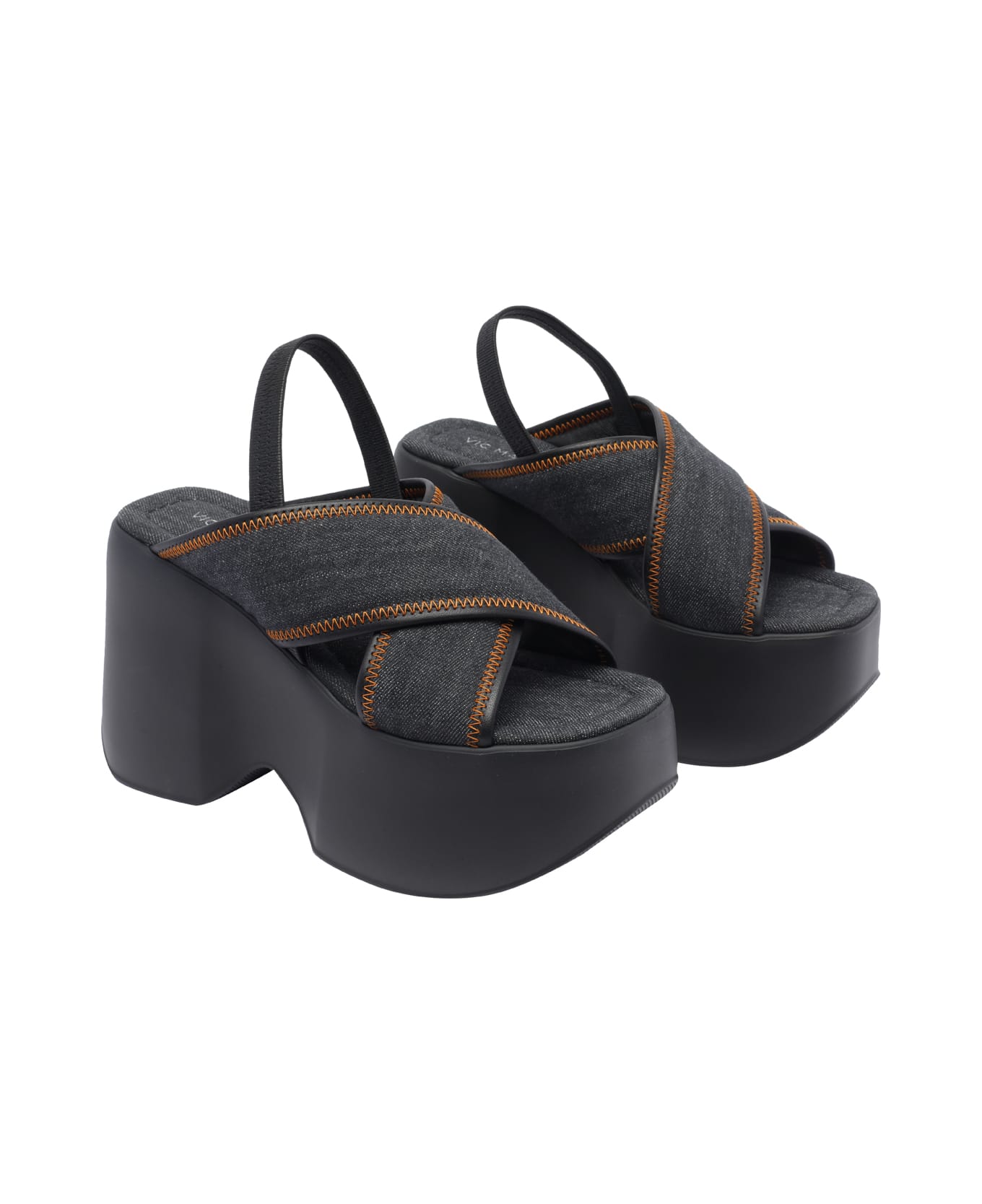 Vic Matié Denim Plateau Sandals - Black