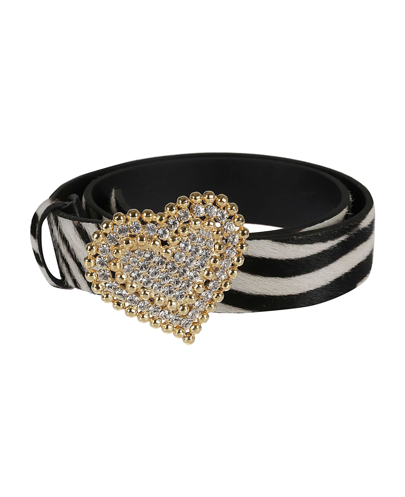 Alessandra Rich Crystal Embellished Heart Buckled Belt - White/Black