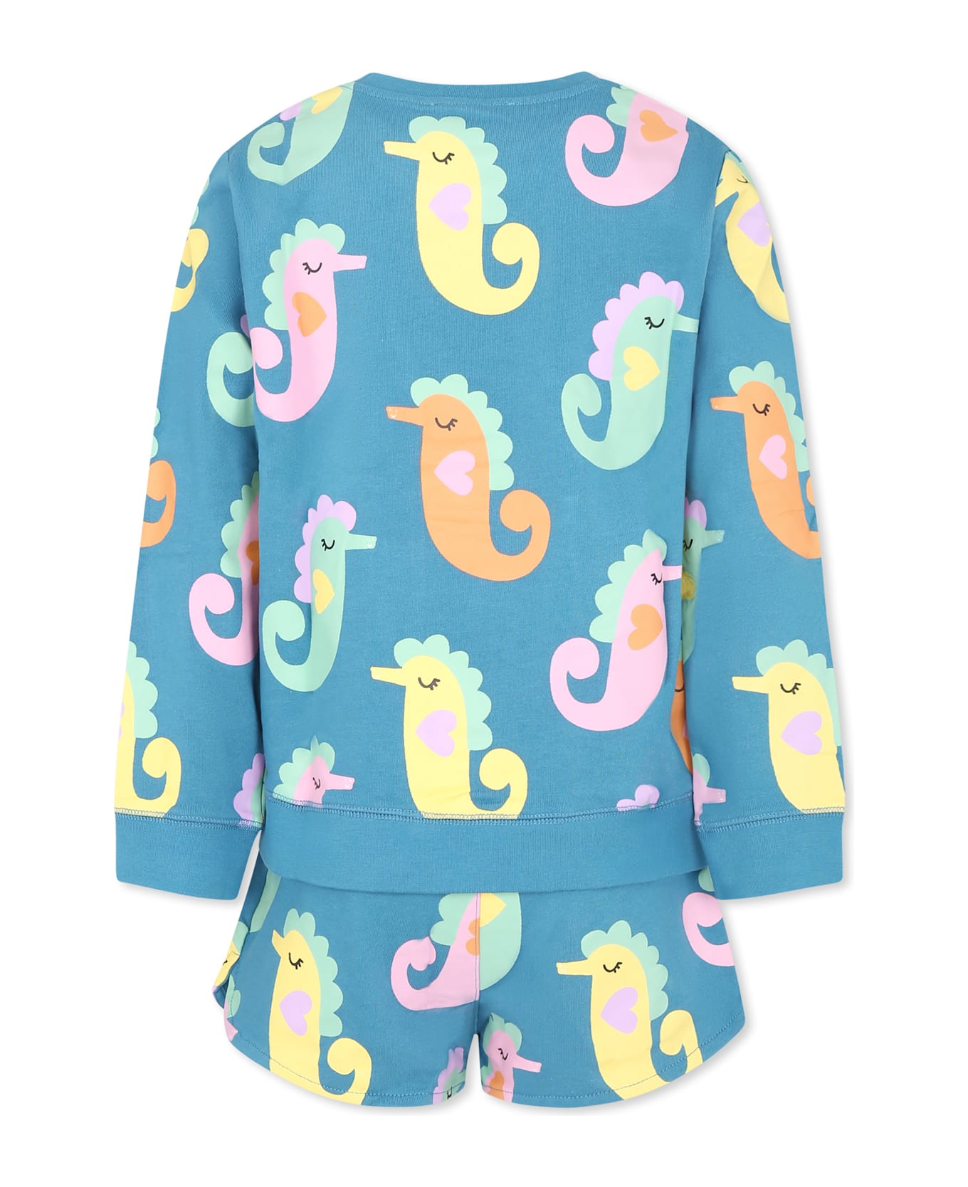 Stella McCartney Kids Blue Suit For Girl With Seahorses - Blue
