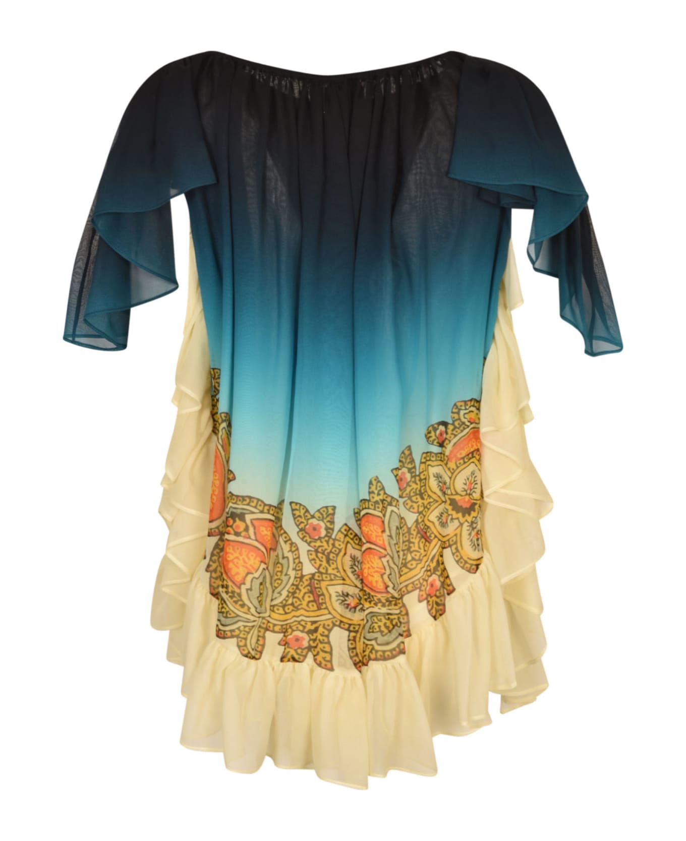 Etro Pleated Printed Short Dress - Blue ブラウス