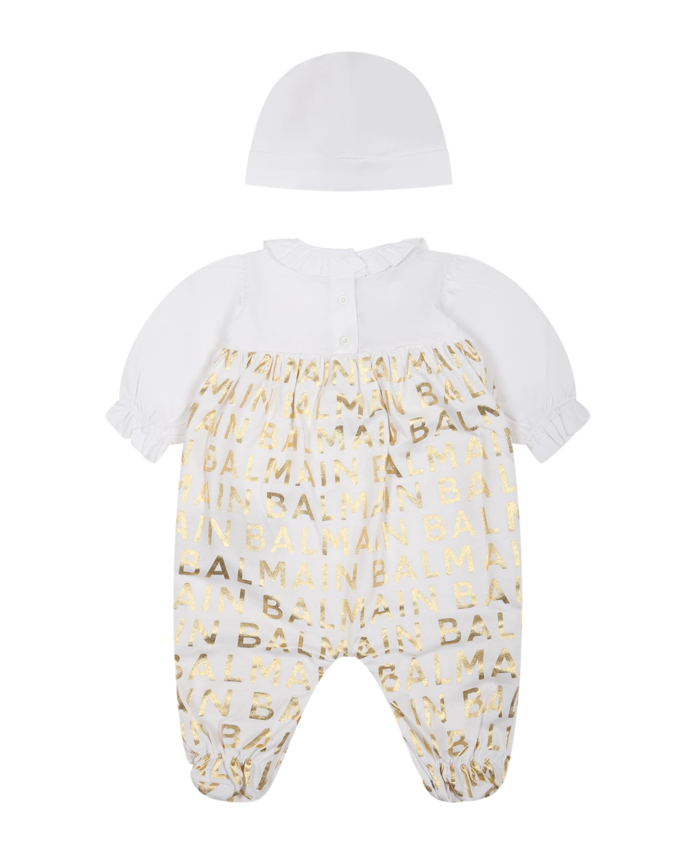 Balmain White Set For Baby Girl With Logo - White