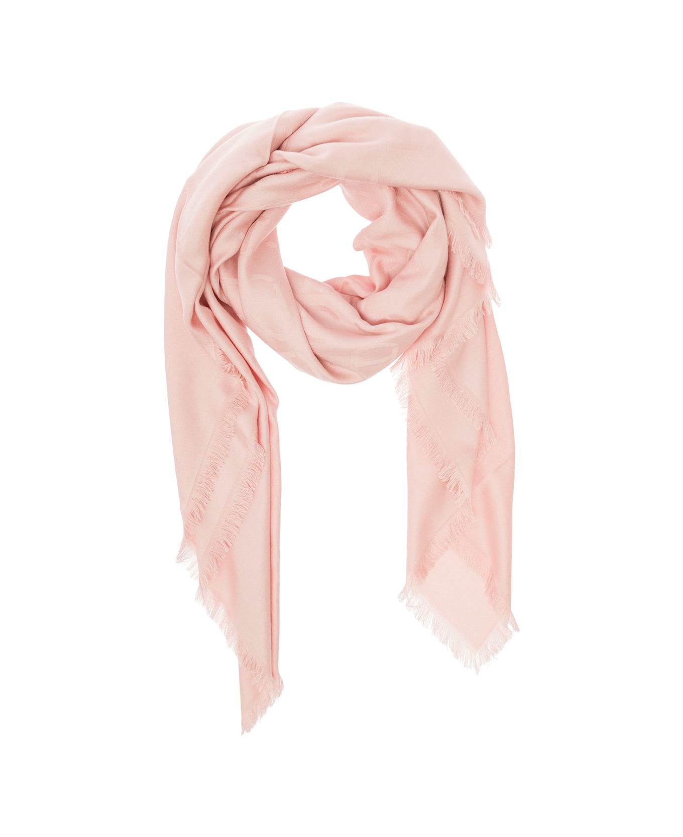 TwinSet Pink Kefiah With Fringed Hem In Jacquard Viscose Woman - Pink スカーフ＆ストール