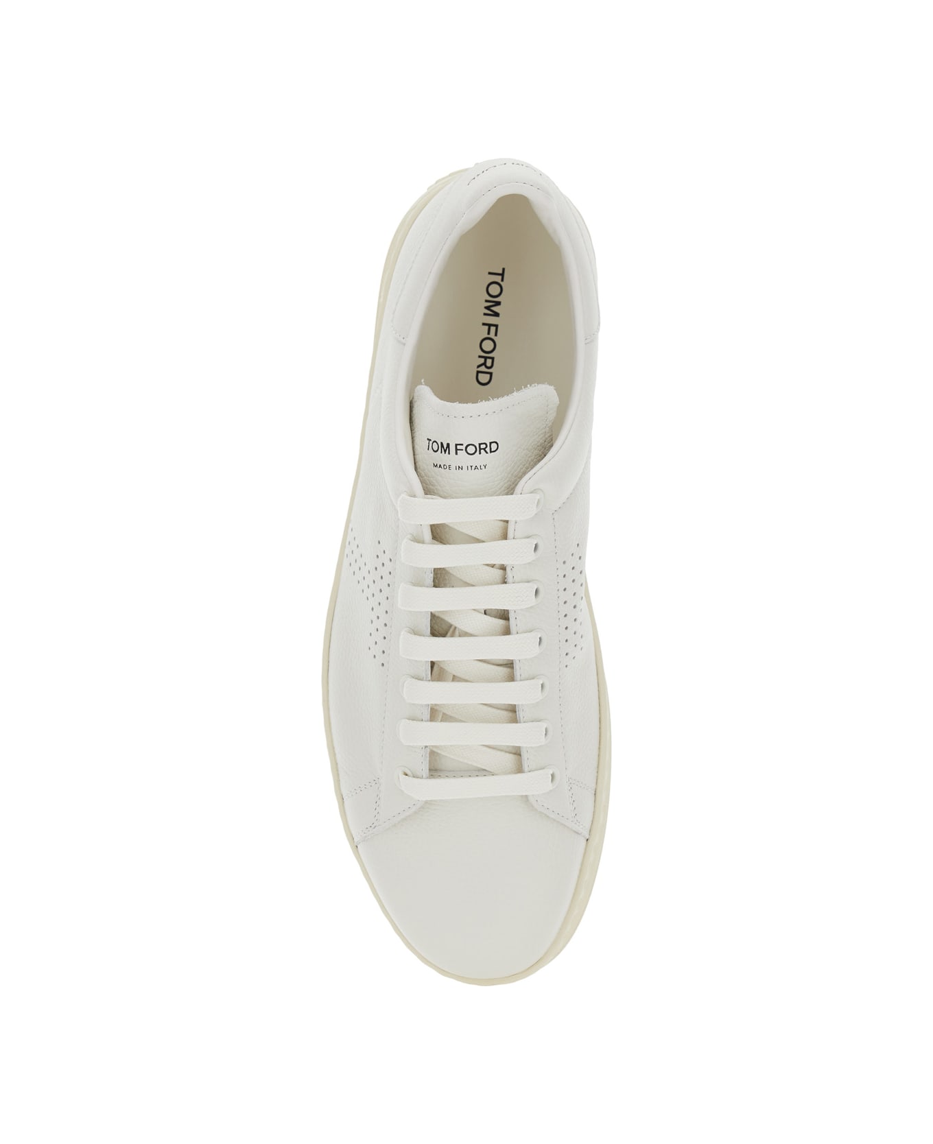 Tom Ford 'waiwick' White Low Top Sneakers With Perforated Logo On The Side And Logo Patch On The Tongue In Grained Leather Man - White