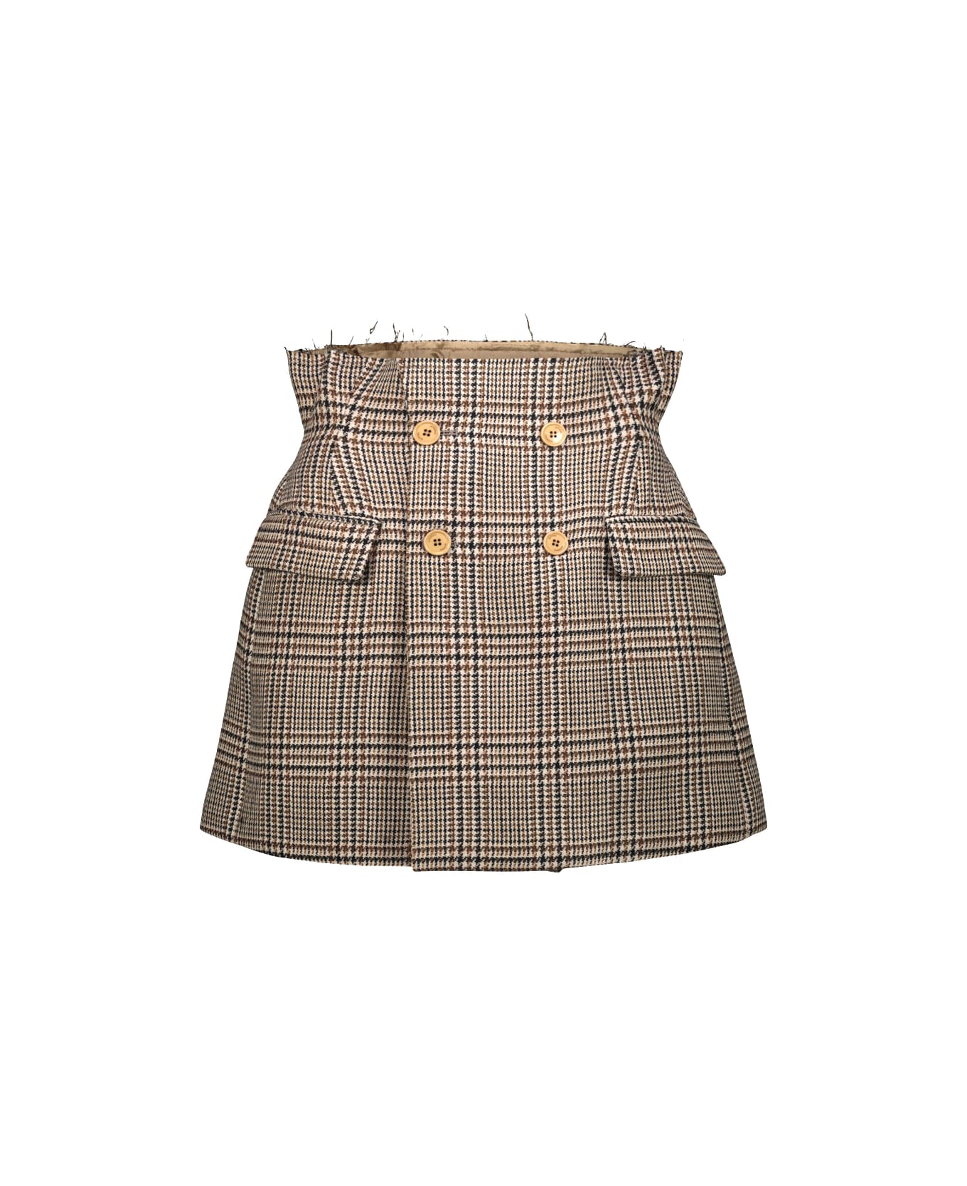 VETEMENTS Deconstructured Tailored Mini Skirt - Beige Houndstooth Check