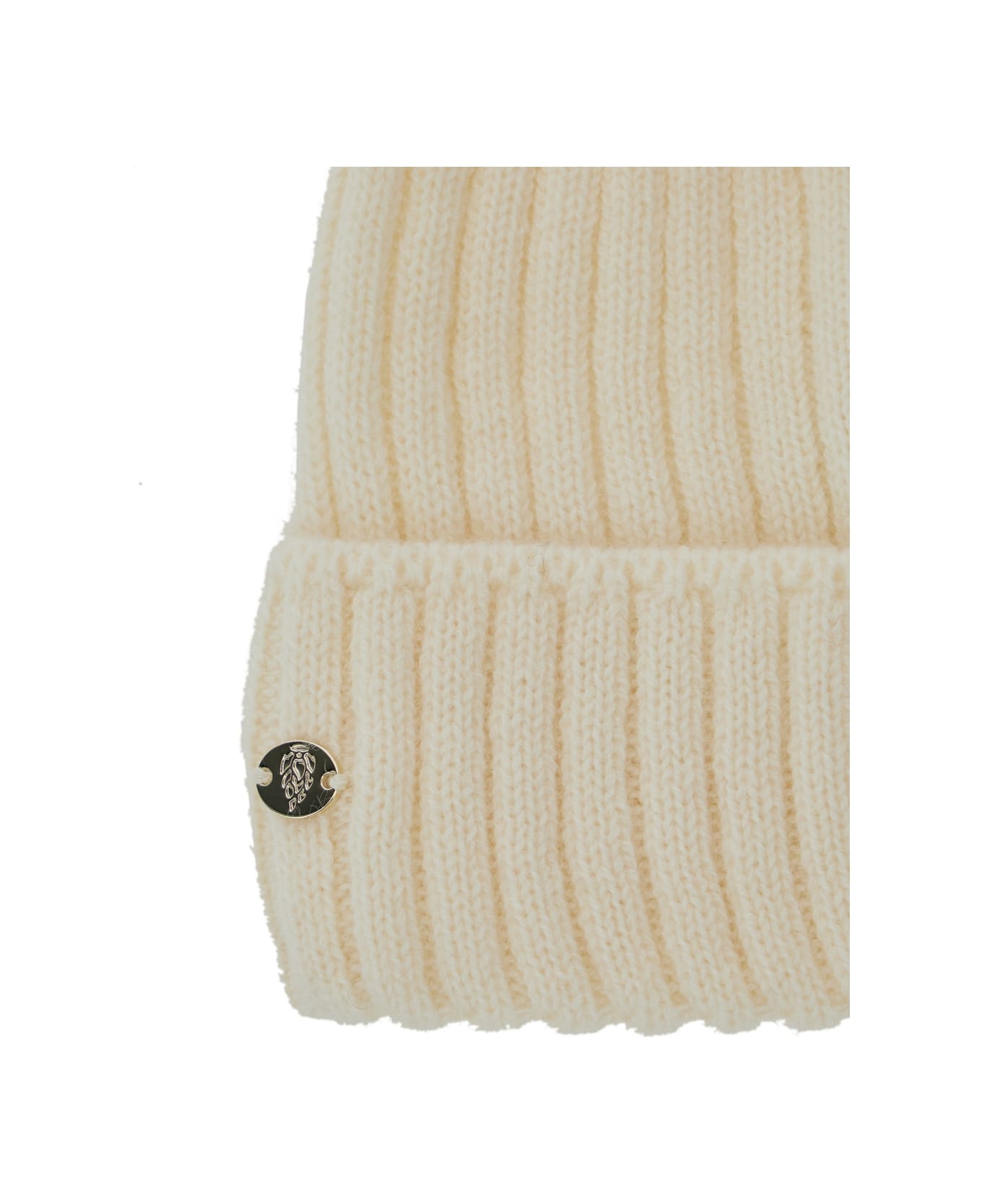 Helen Kaminski 'tiana' White Beanie With Pompom And Logo Plaque On The Front In Wool And Cashmere Blend Woman - White