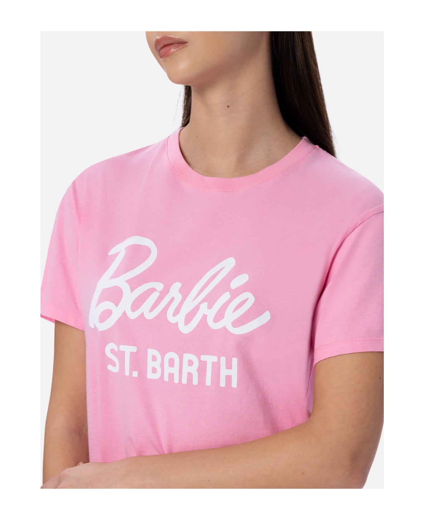 MC2 Saint Barth Woman Cotton Jersey Crewneck T-shirt Emilie With Barbie St. Barth Print | Barbie Special Edition - PINK