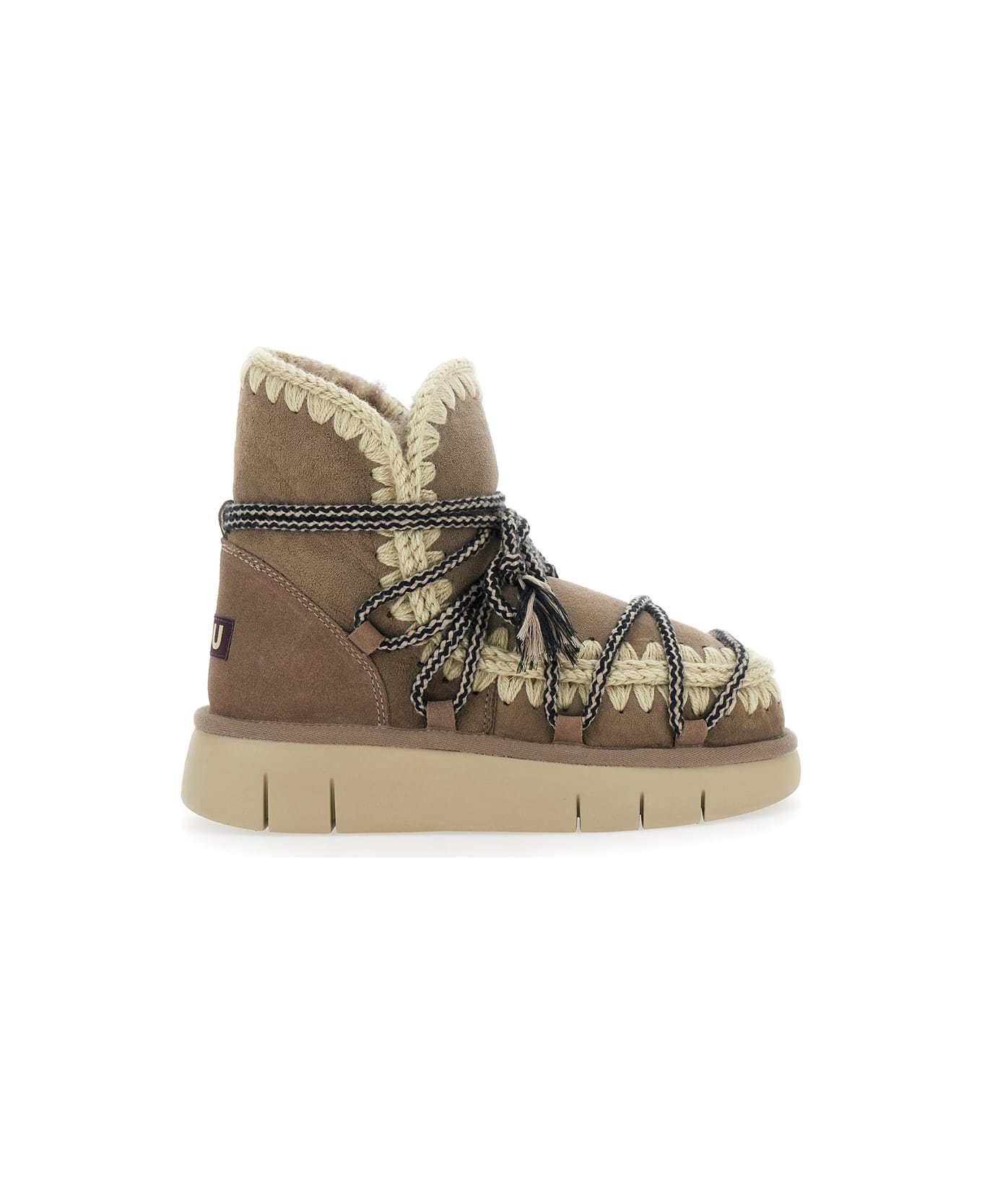 Mou Grey Ankle Boots With Lace Closure And Tassel Detail In Leather Woman - Grey