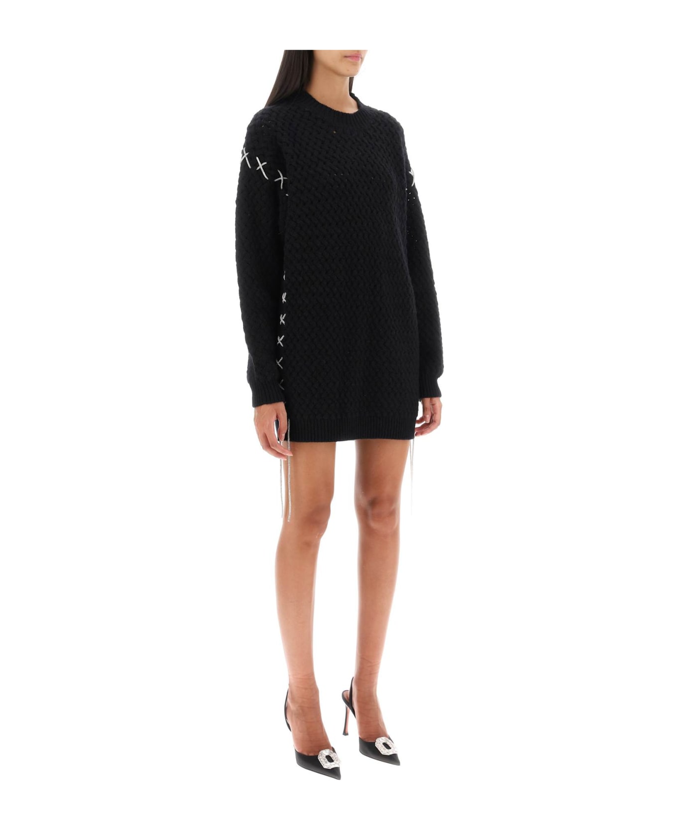 Giuseppe di Morabito Knitted Mini Dress With Rhinestone-studded Tubular - BLACK (Black)