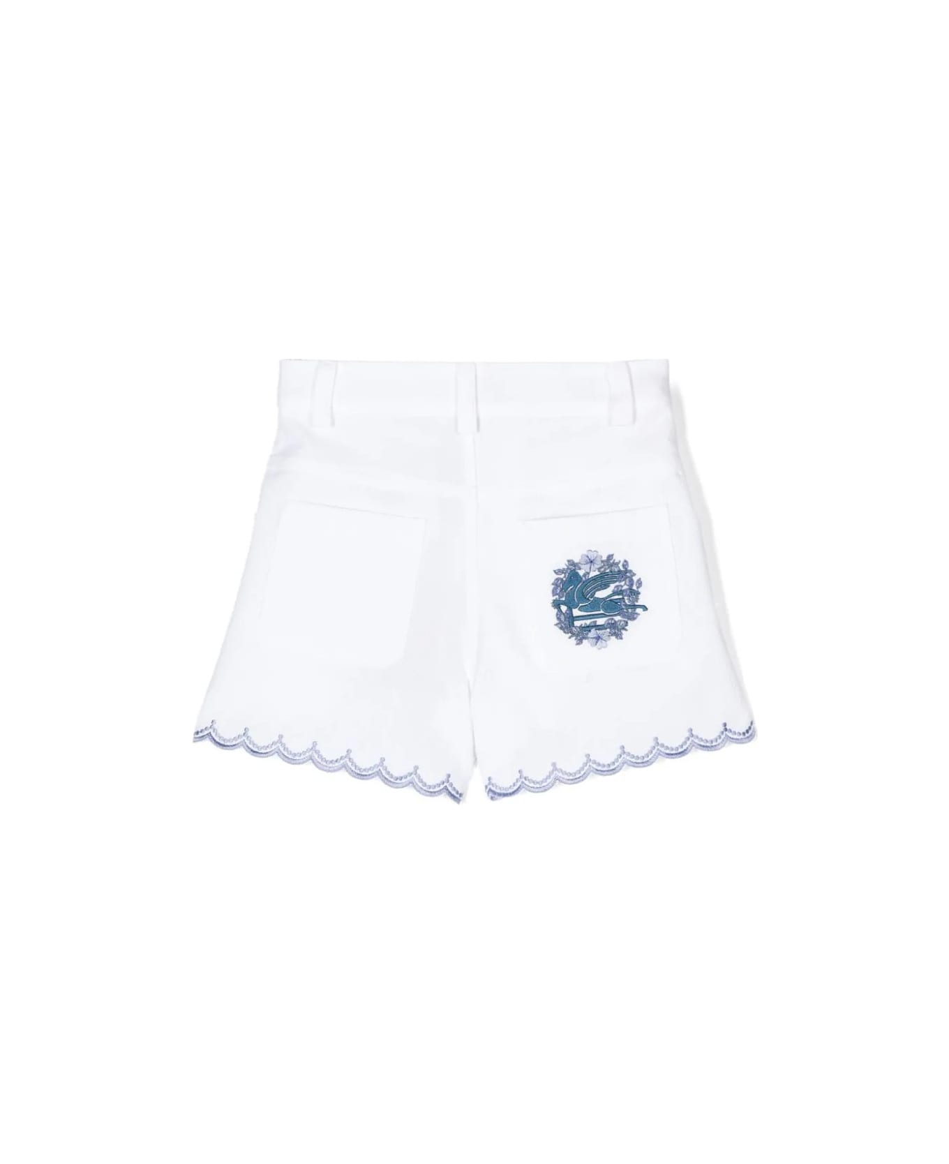 Etro White Shorts With Blue Logo Embroidery - Blue