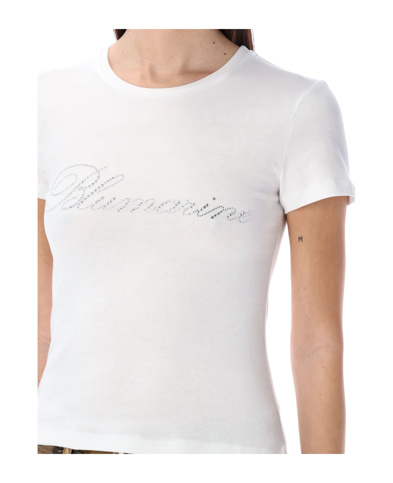 Blumarine Rhinestones Logo T-shirt - WHITE
