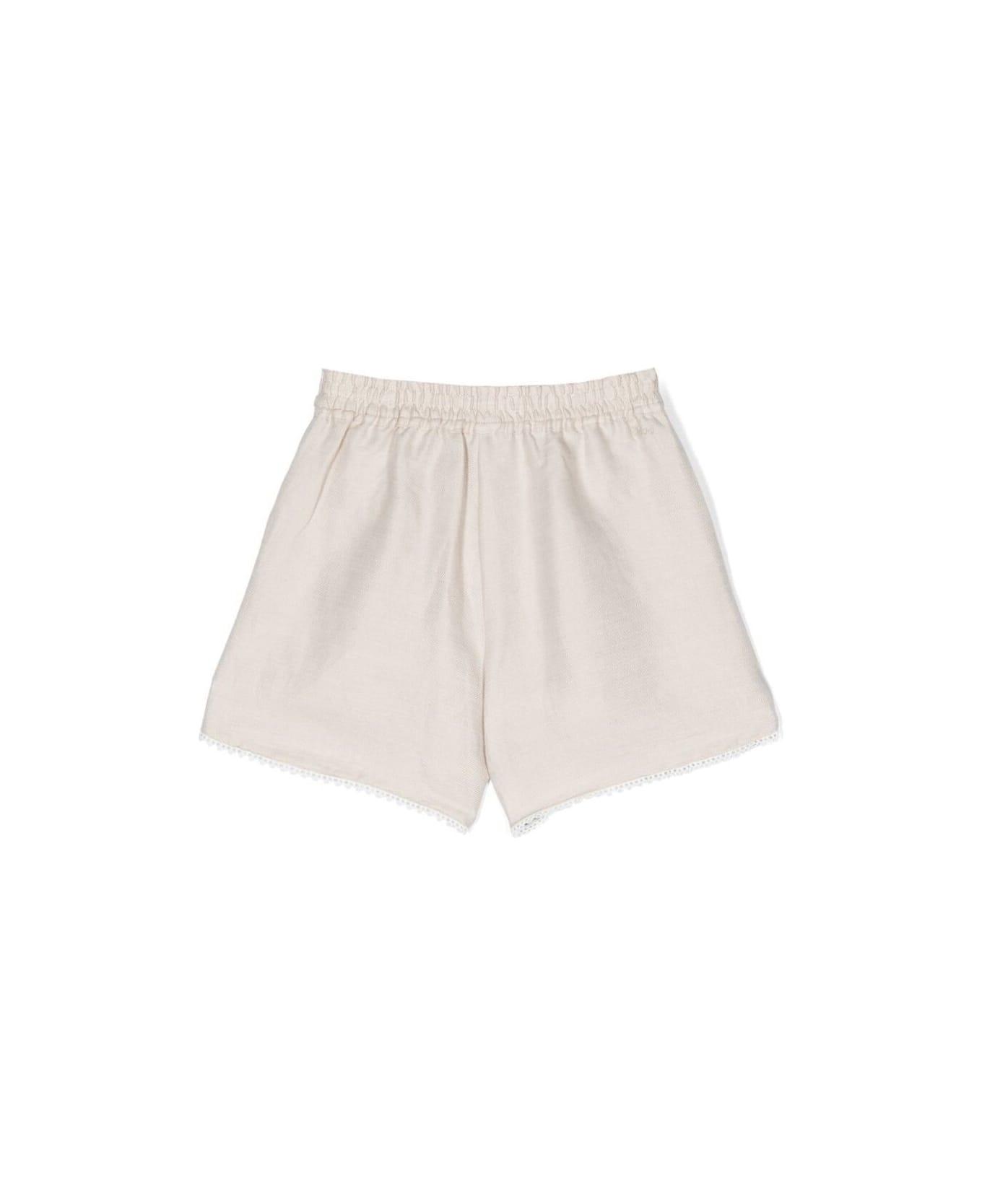 Chloé Beige Bermuda Shorts With Bow-detail In Linen Blend Girl - White ボトムス
