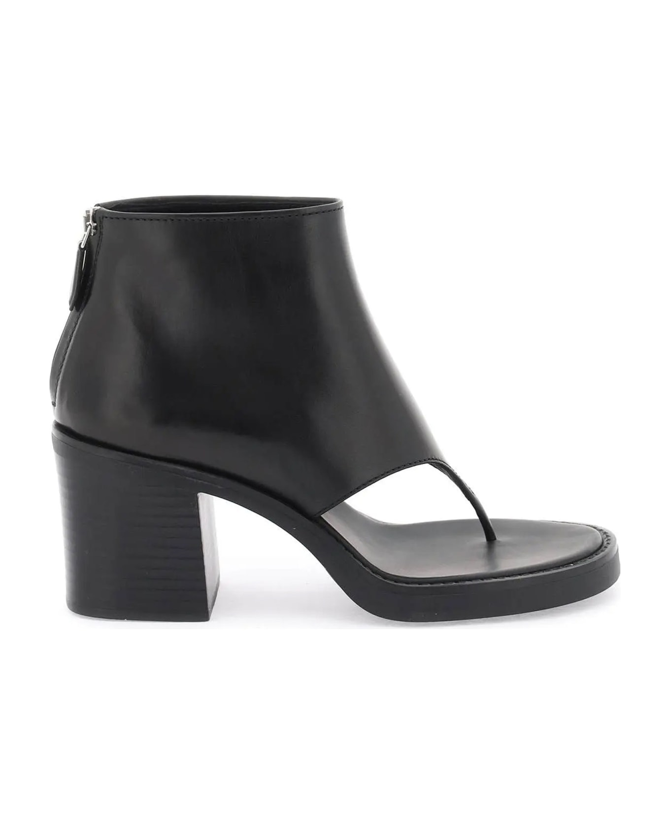 Miu Miu Block Heel Leather Flip Flop Boots - Black