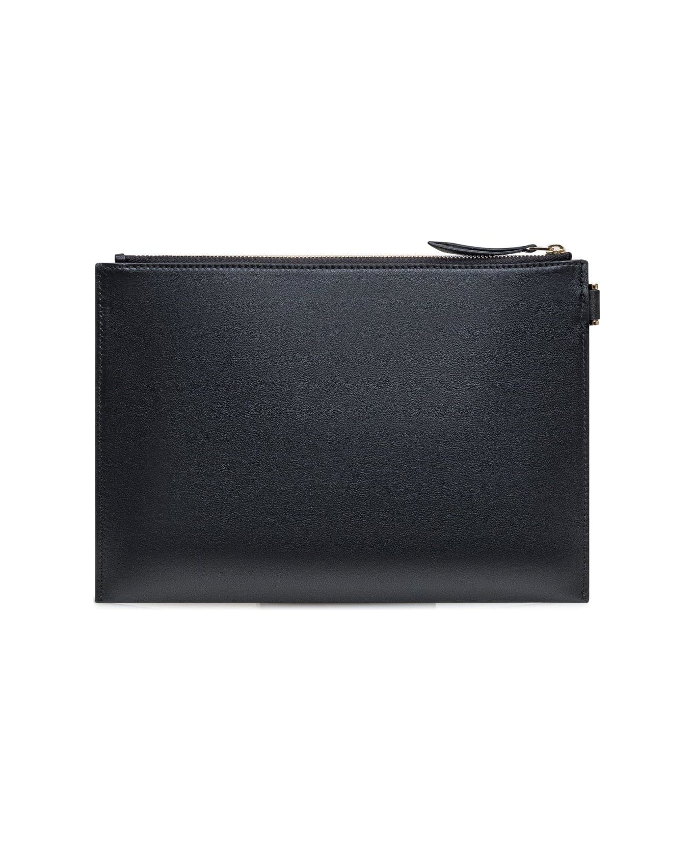 Lanvin Logo Printed Zipped Clutch Bag - Black