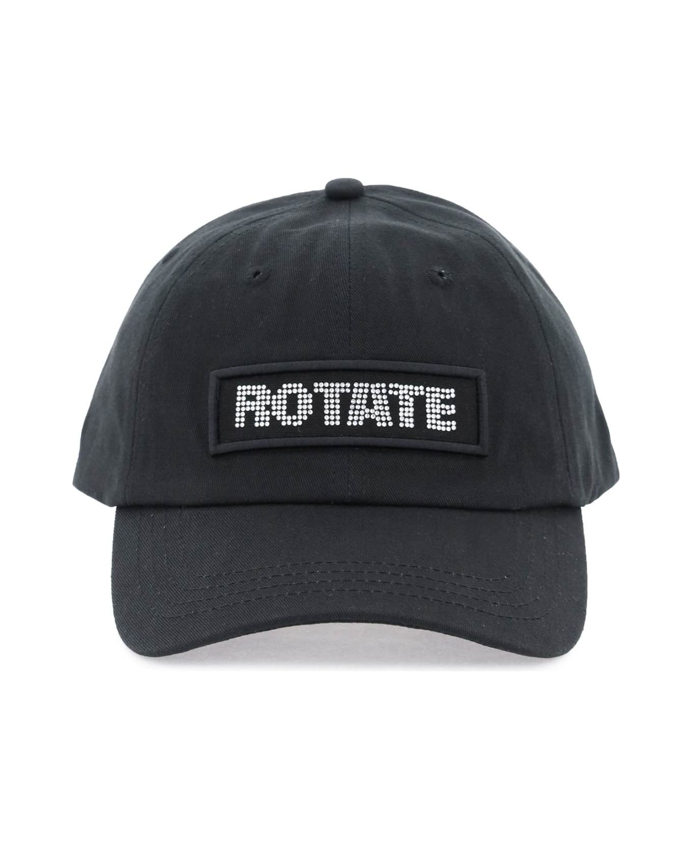 Rotate by Birger Christensen Cotton Baseball Cap With Rhinestone Logo - BLACK (Black)