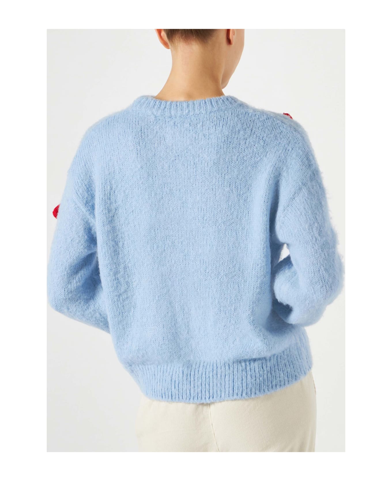MC2 Saint Barth Woman Brushed Crewneck Sweater With Mushroom Appliqué - SKY ニットウェア