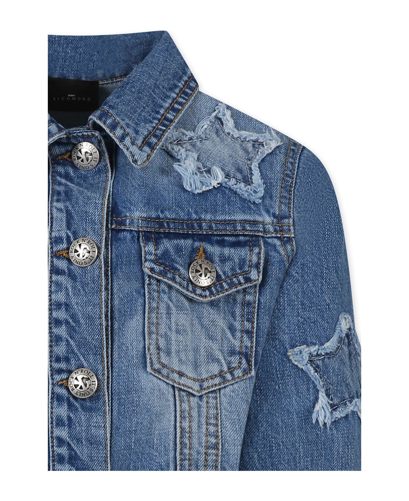 Richmond Crop Denim Jacket For Girl With Stars - Blue