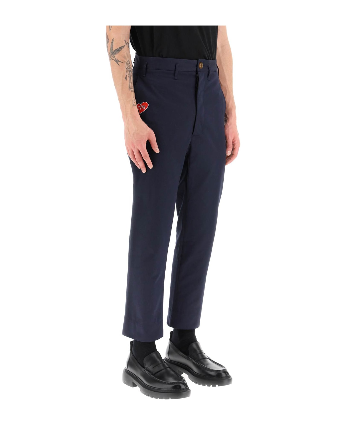 Vivienne Westwood Cropped Cruise Pants Featuring Embroidered Heart-shaped Logo - NAVY (Blue)