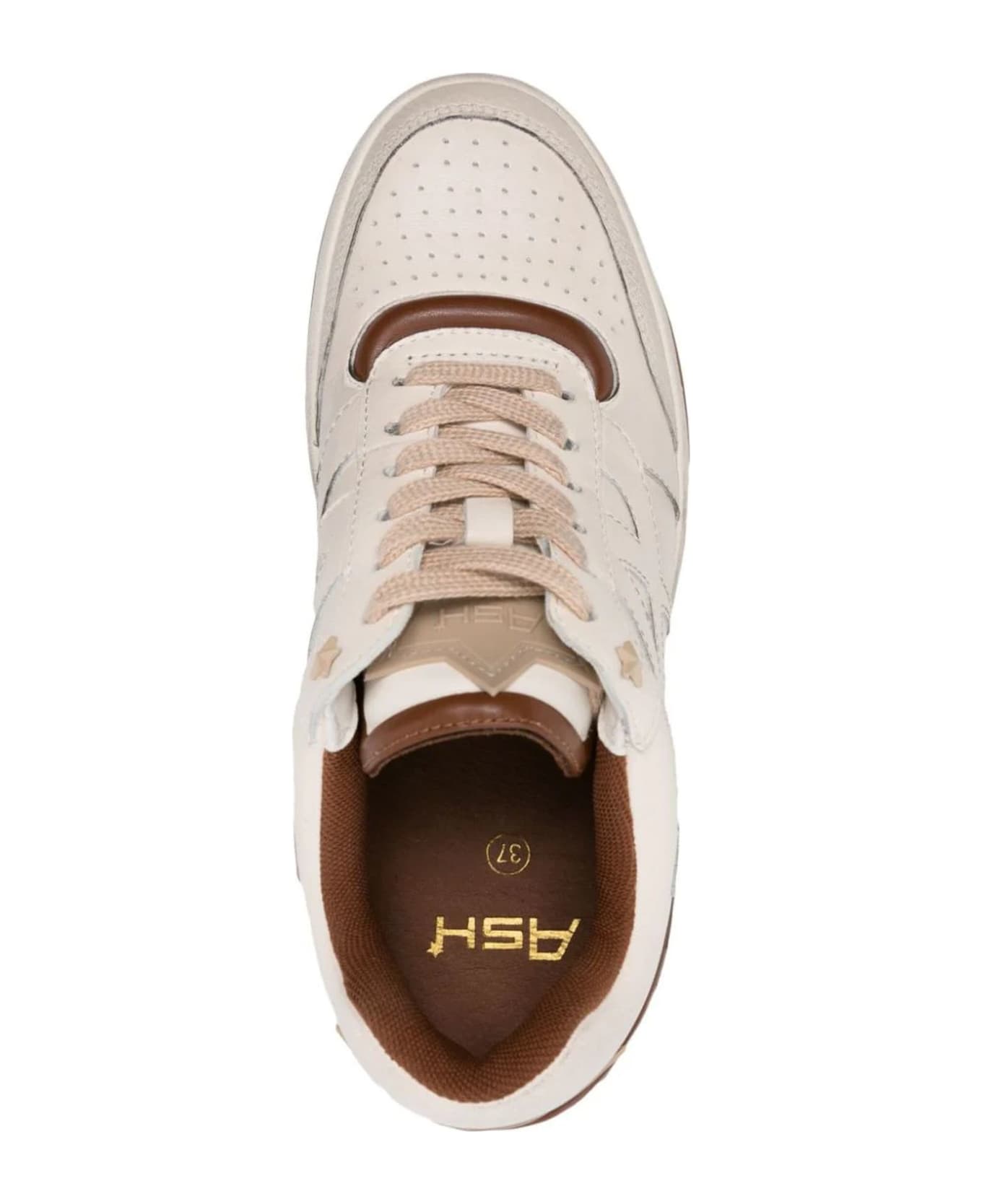 Ash White And Beige Calf Leather Sneakers - White